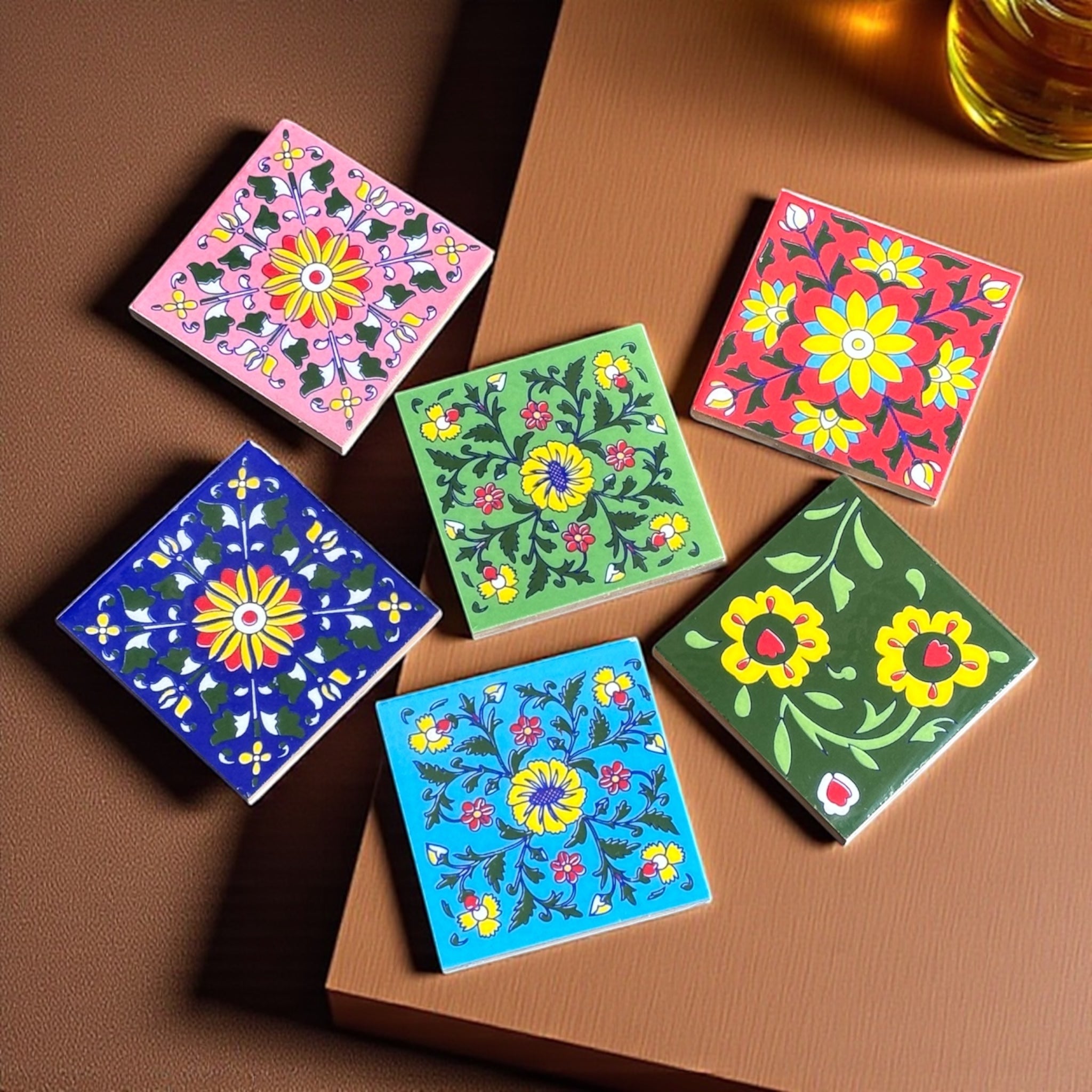 Blue Pottery Ceramic Coasters Set of (6)