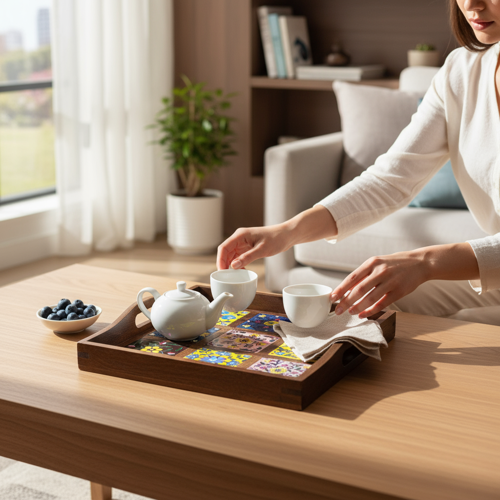 Blue Pottery Tray with 9 Tile