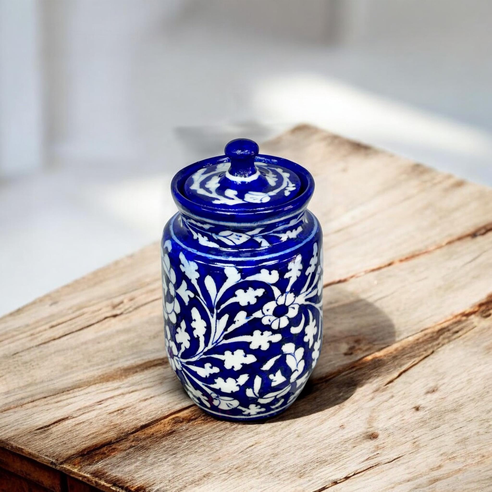 Premium Handmade Blue Pottery Storage Jar – 370 ml | Jaipur Pottery