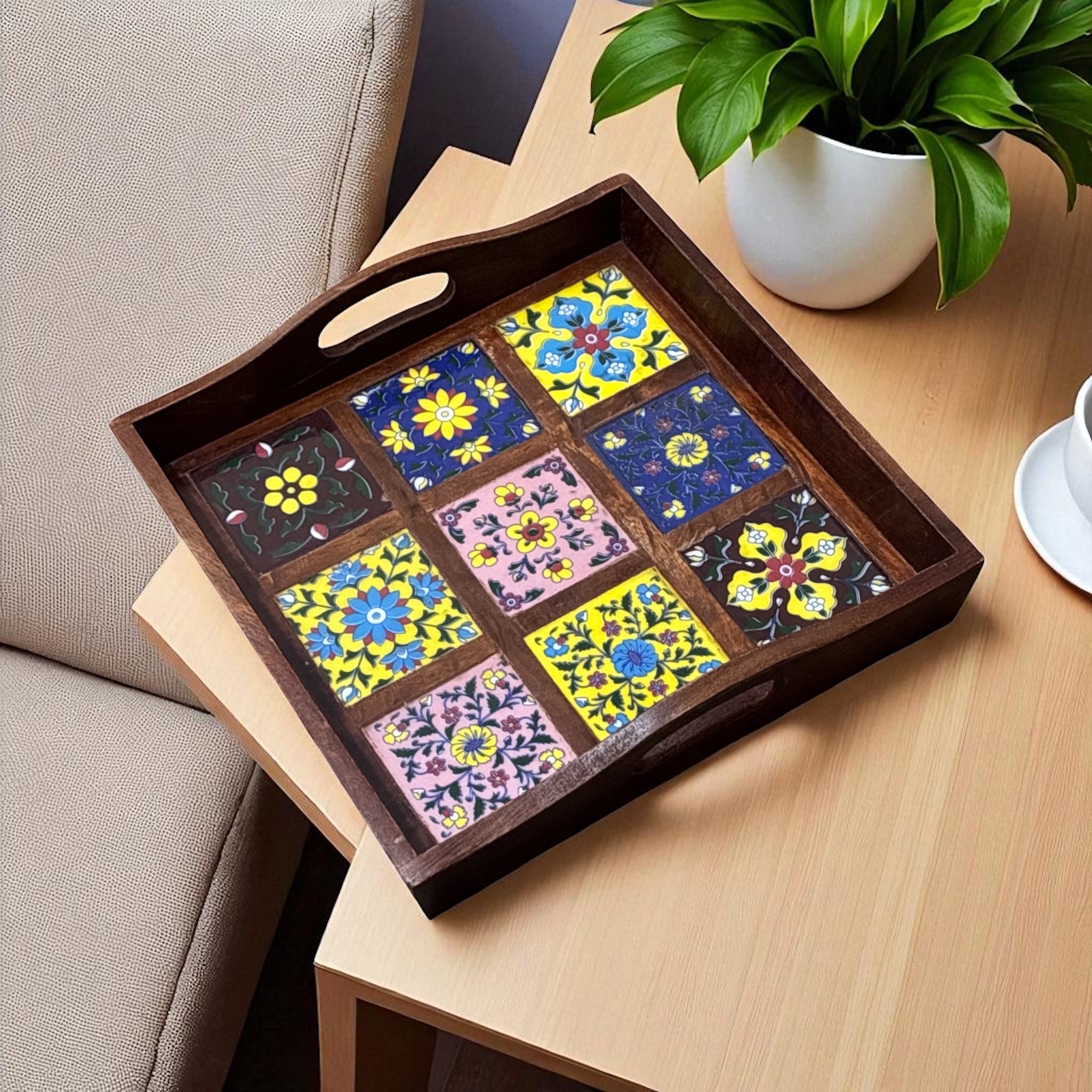 Blue Pottery Tray with 9 Tile