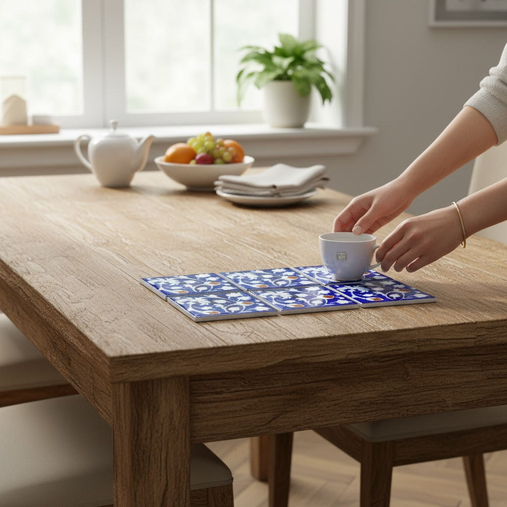 Floral With White Base Coaster Set of 6