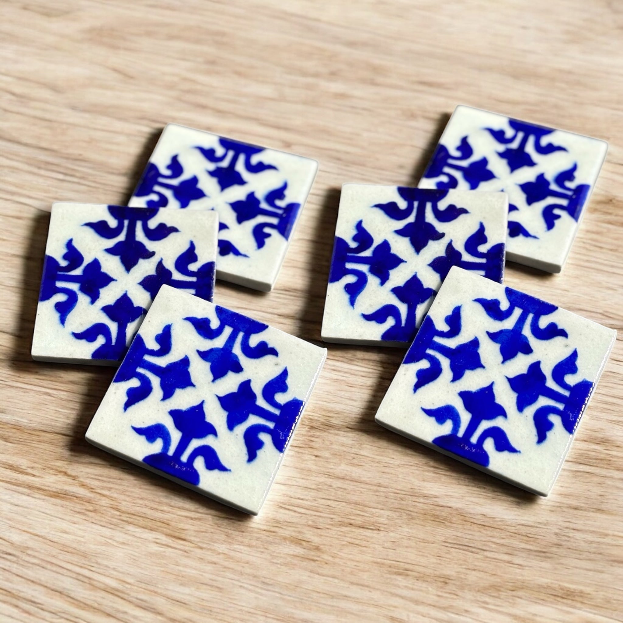 Mexican Blue & White Coasters Set Of 6