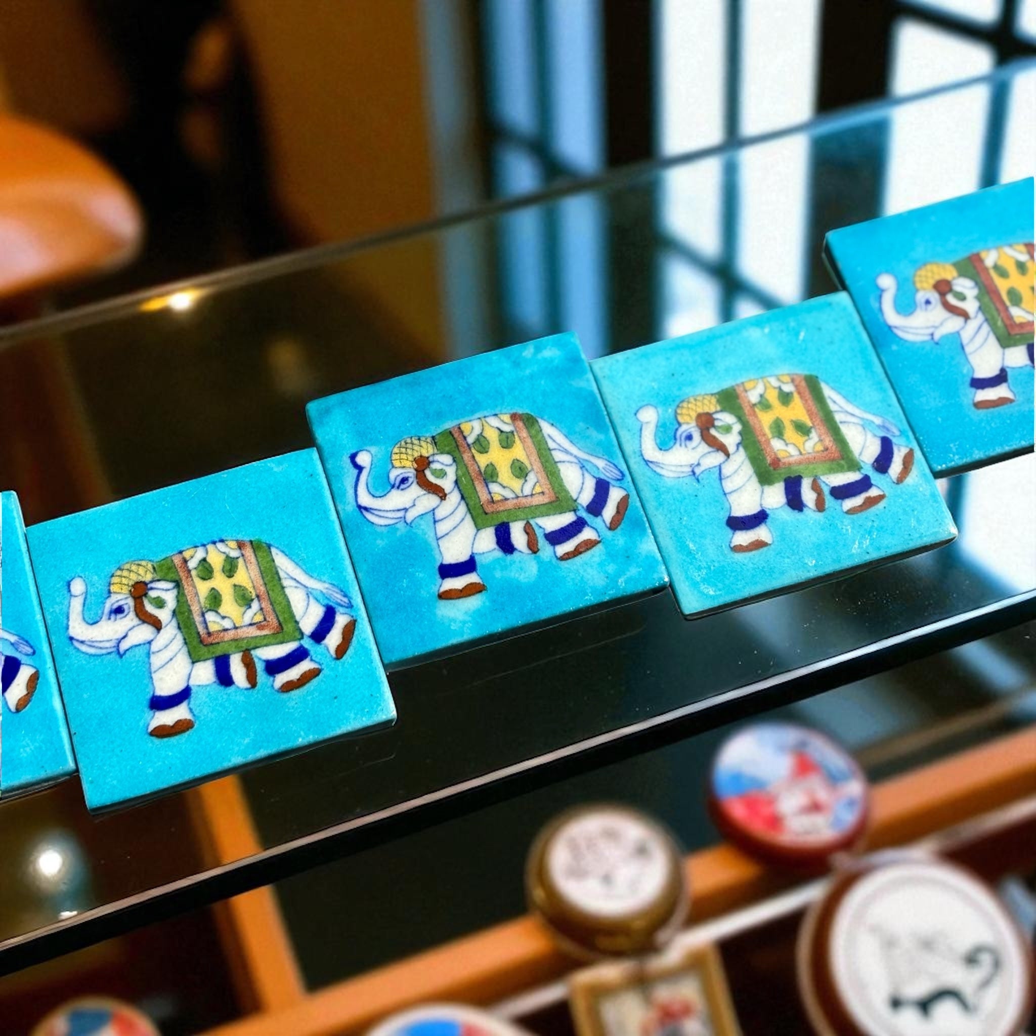 Elephant With Sky Blue Base Set Of 6