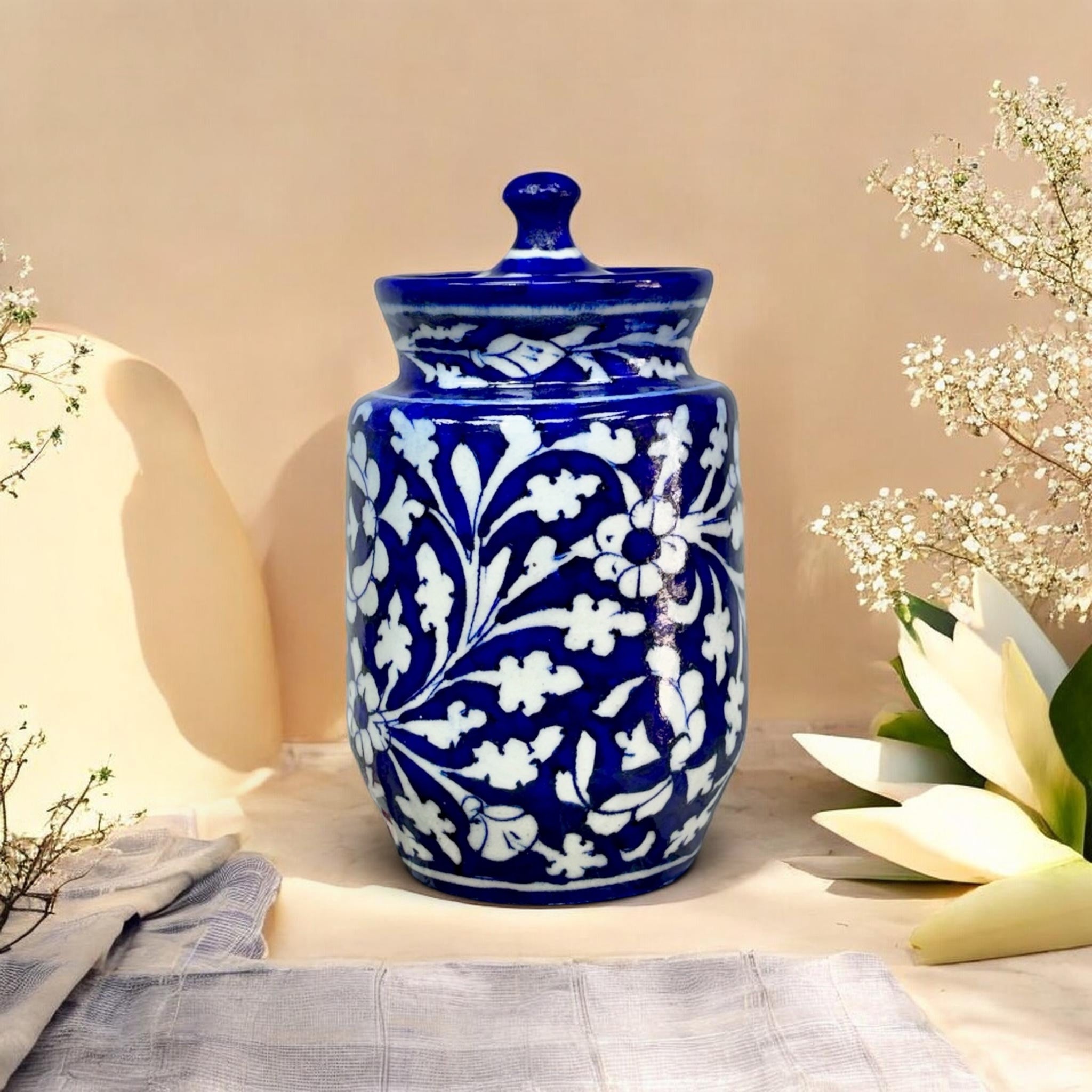 Premium Handmade Blue Pottery Storage Jar – 370 ml | Jaipur Pottery