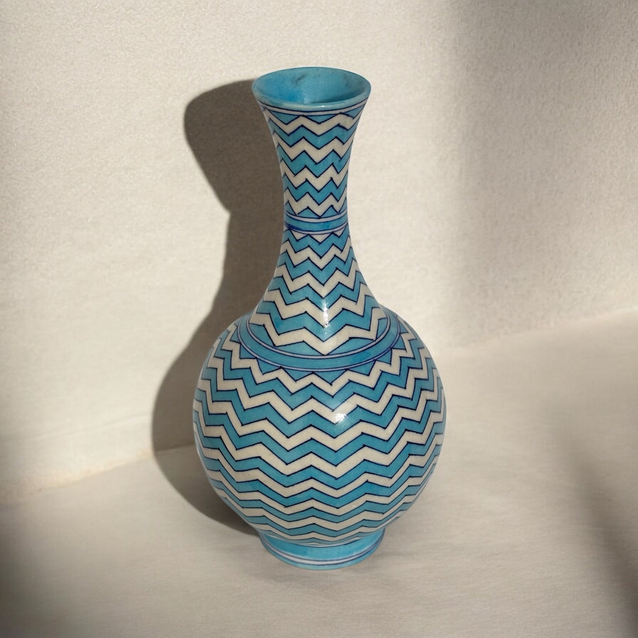 Handmade Jaipur Blue Pottery Chevron Vase