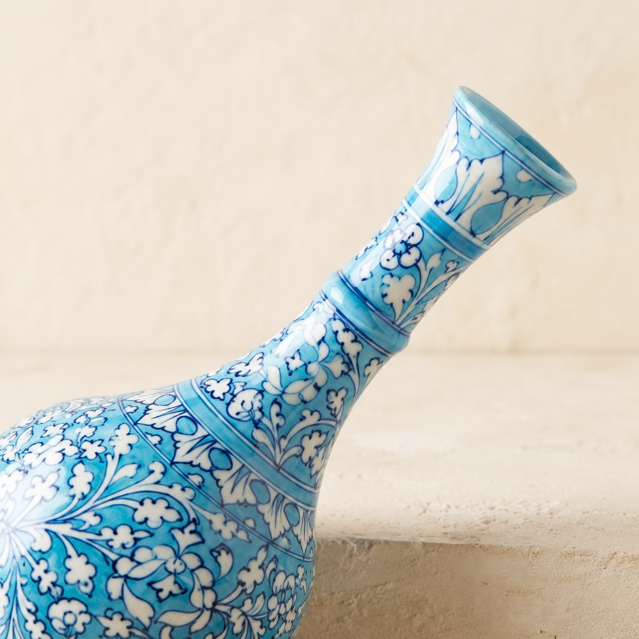 Handcrafted Blue Jaipur Blue Pottery Vase | Floral Decorative Vase