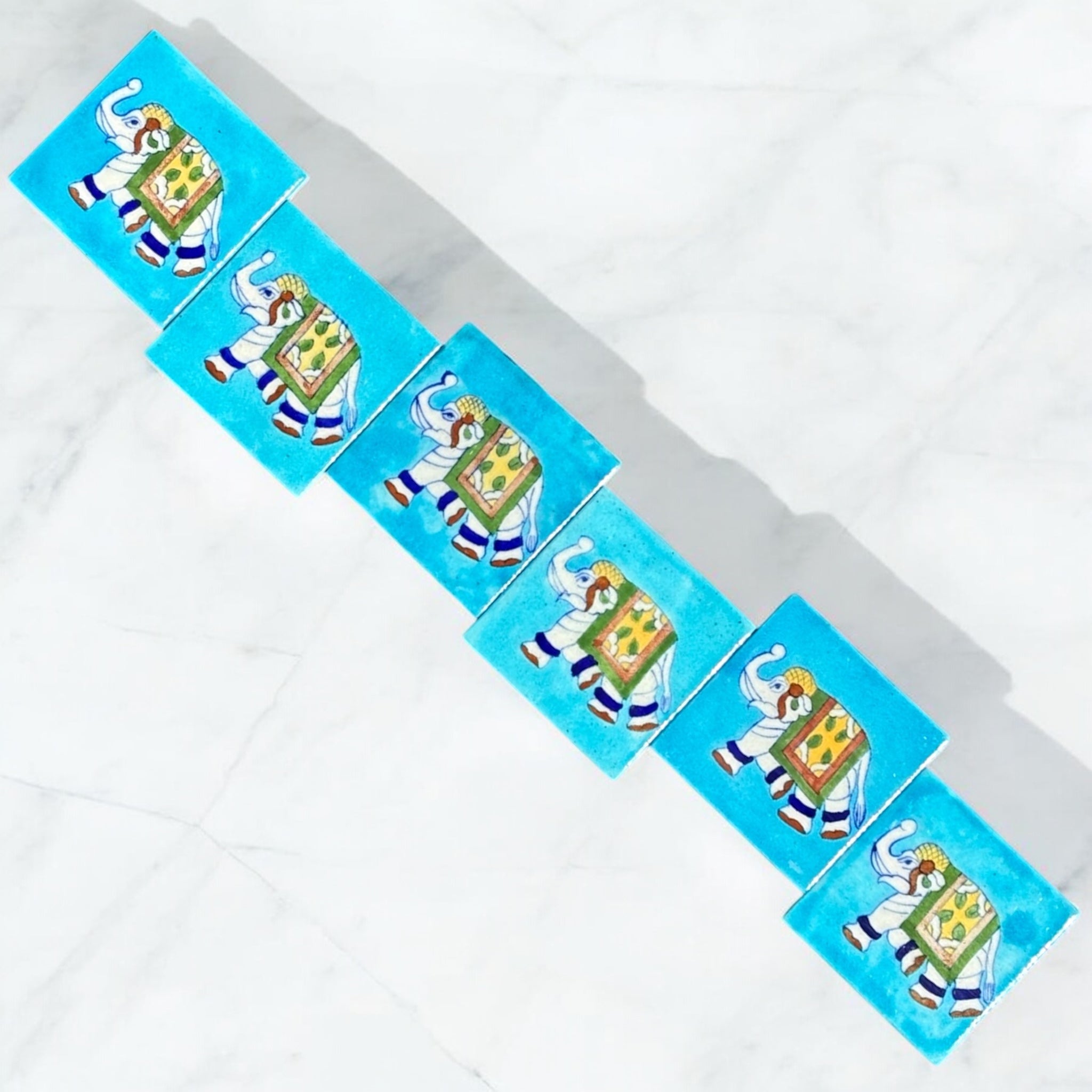 Elephant With Sky Blue Base Set Of 6