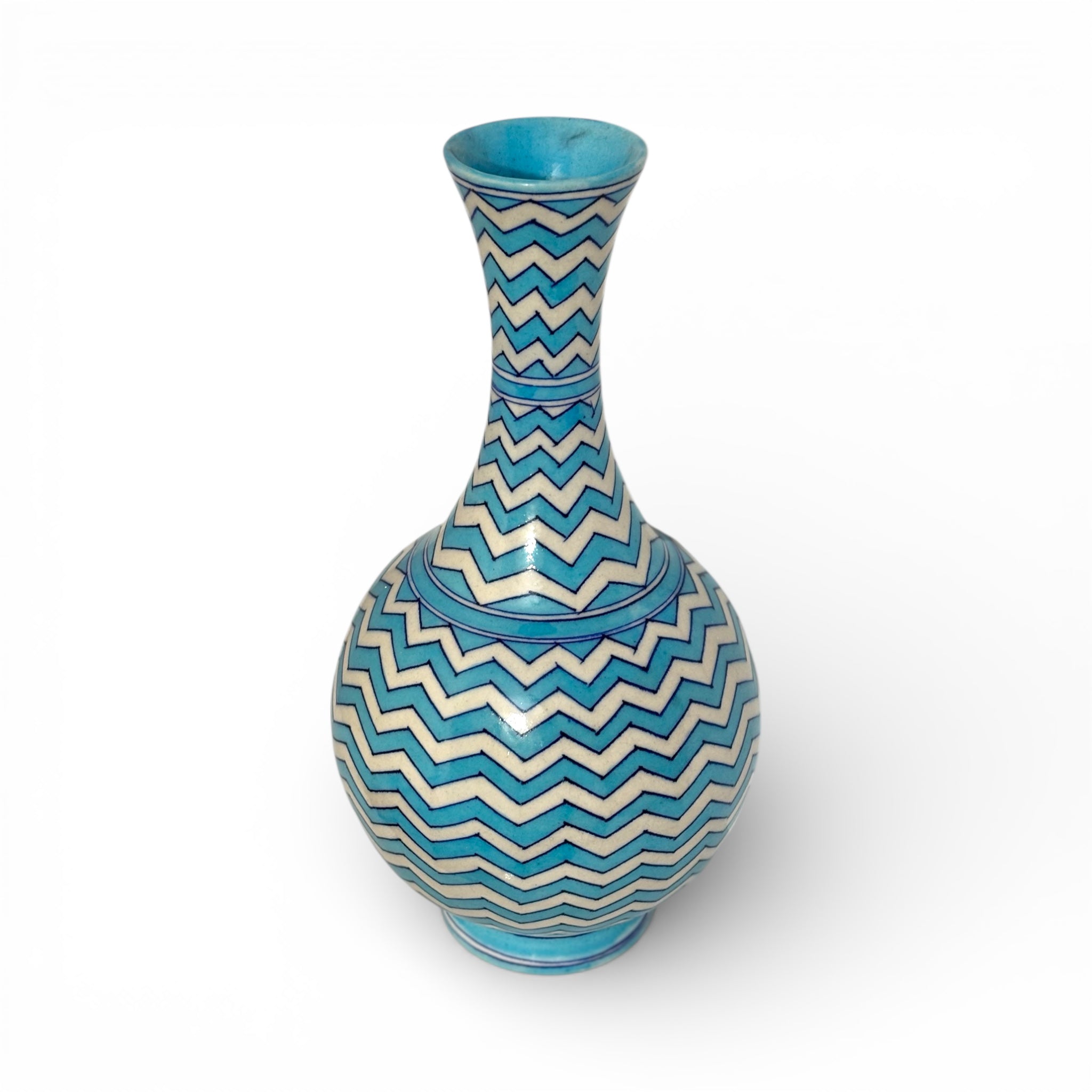 Handmade Jaipur Blue Pottery Chevron Vase