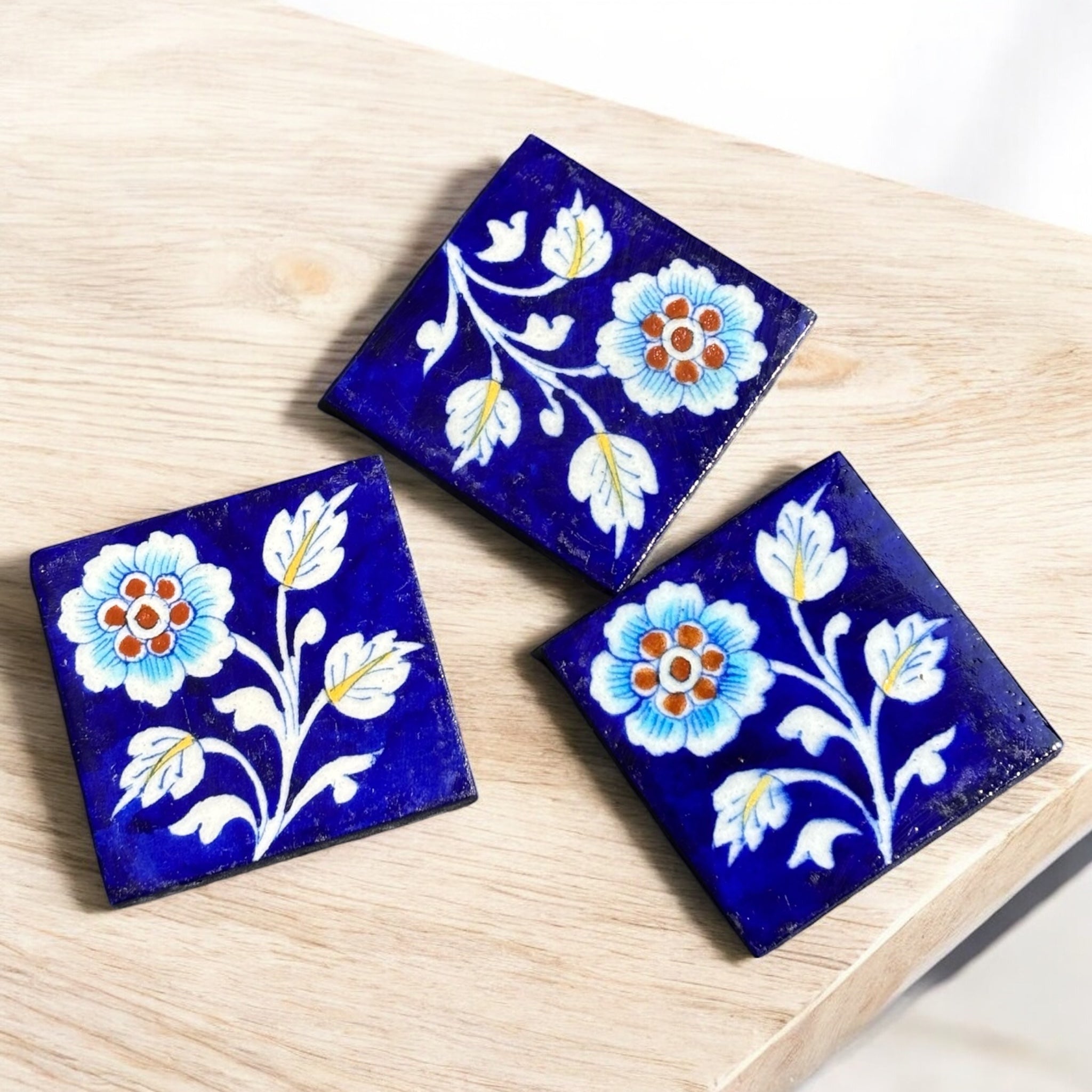 Floral Design With Blue Base Set of 6