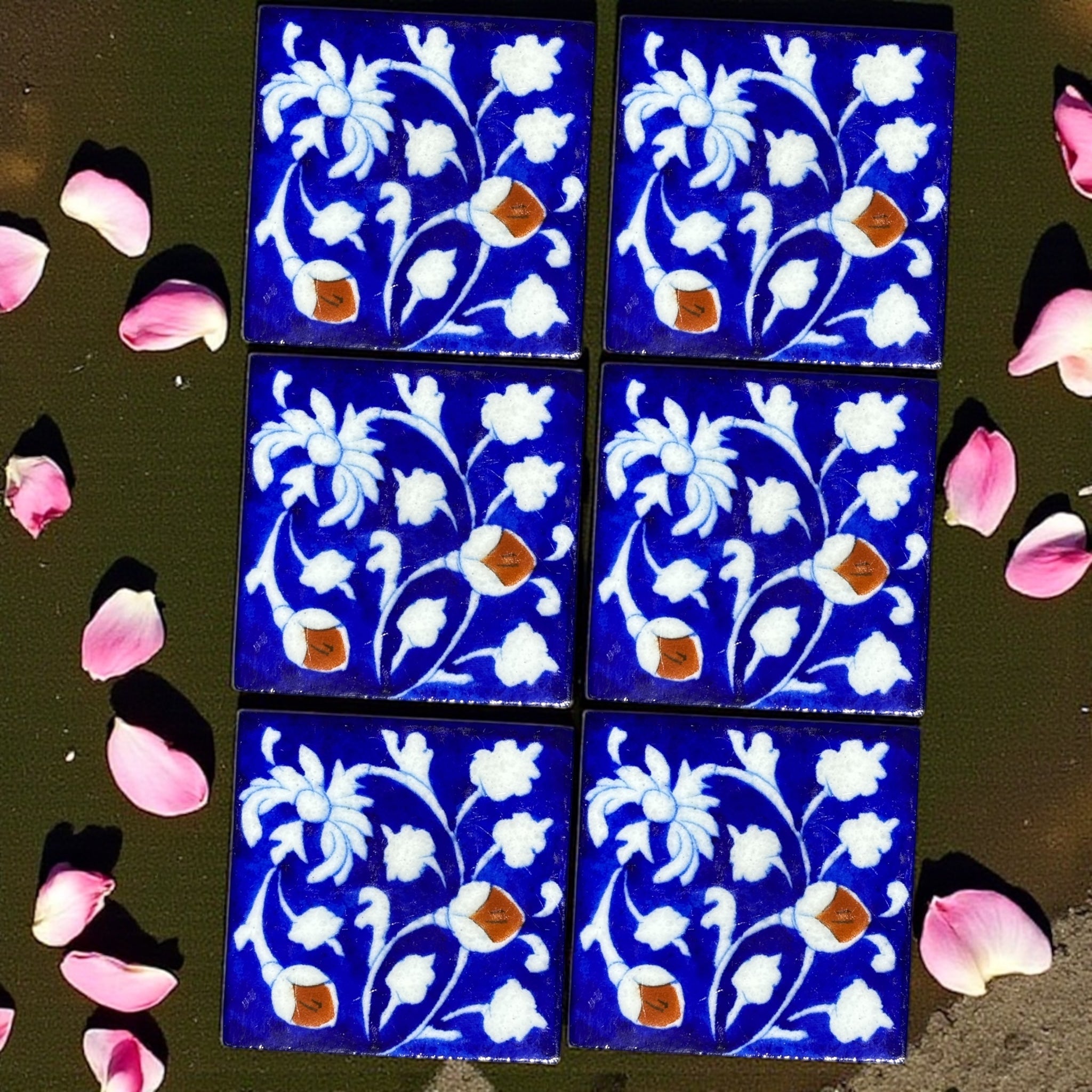 Floral With White Base Coaster Set of 6