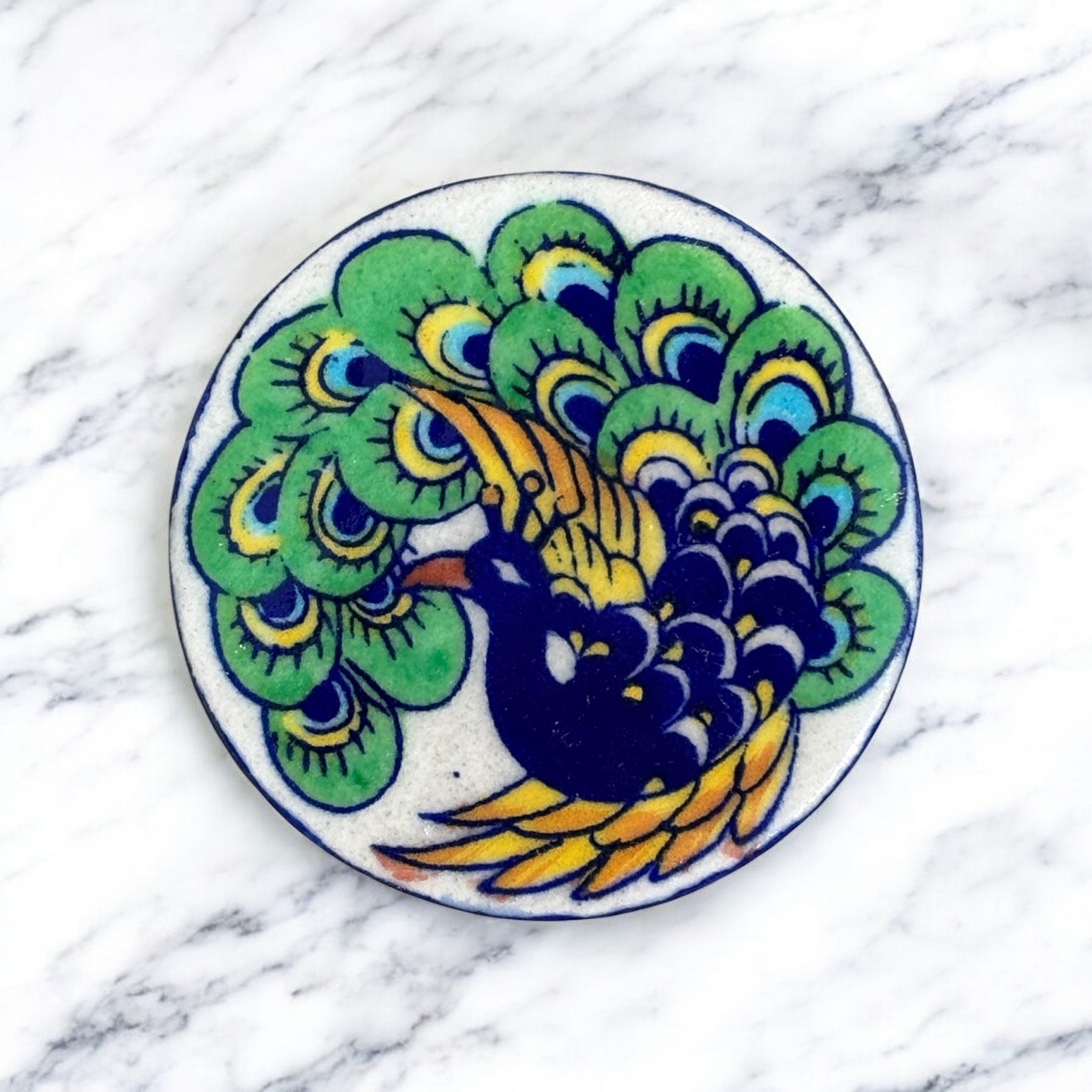 Blue Pottery Peacock Coaster (Set Of 6)