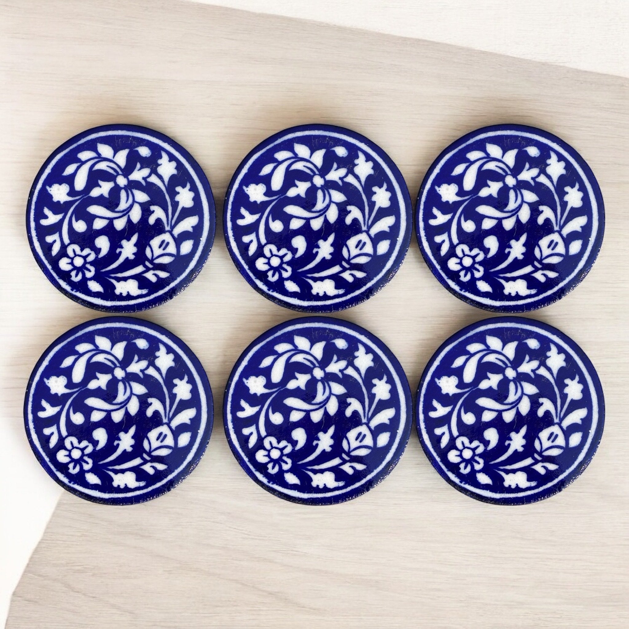 Blue Pottery Coasters (Set Of 6)