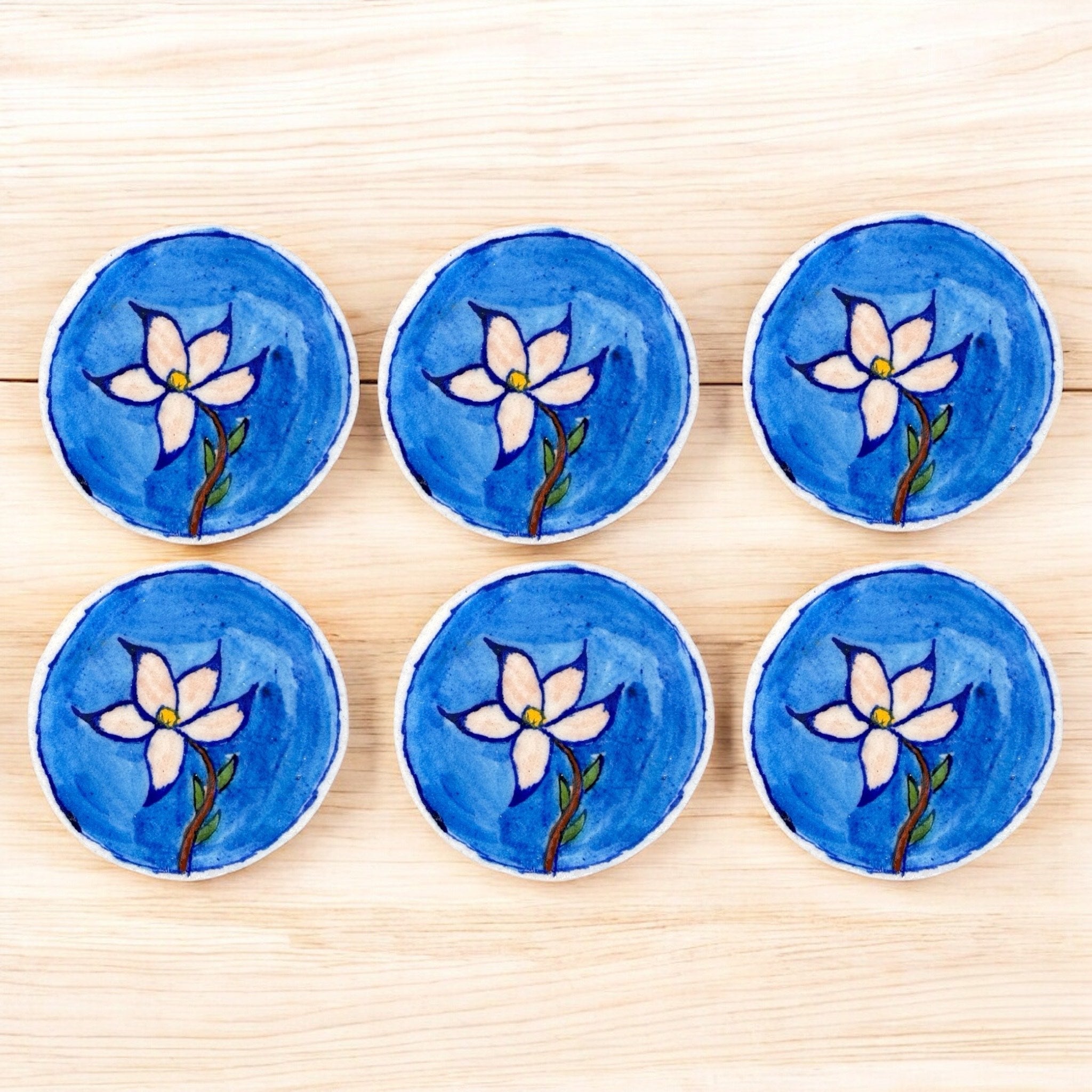 Blue Pottery Coaster (Set Of 6)