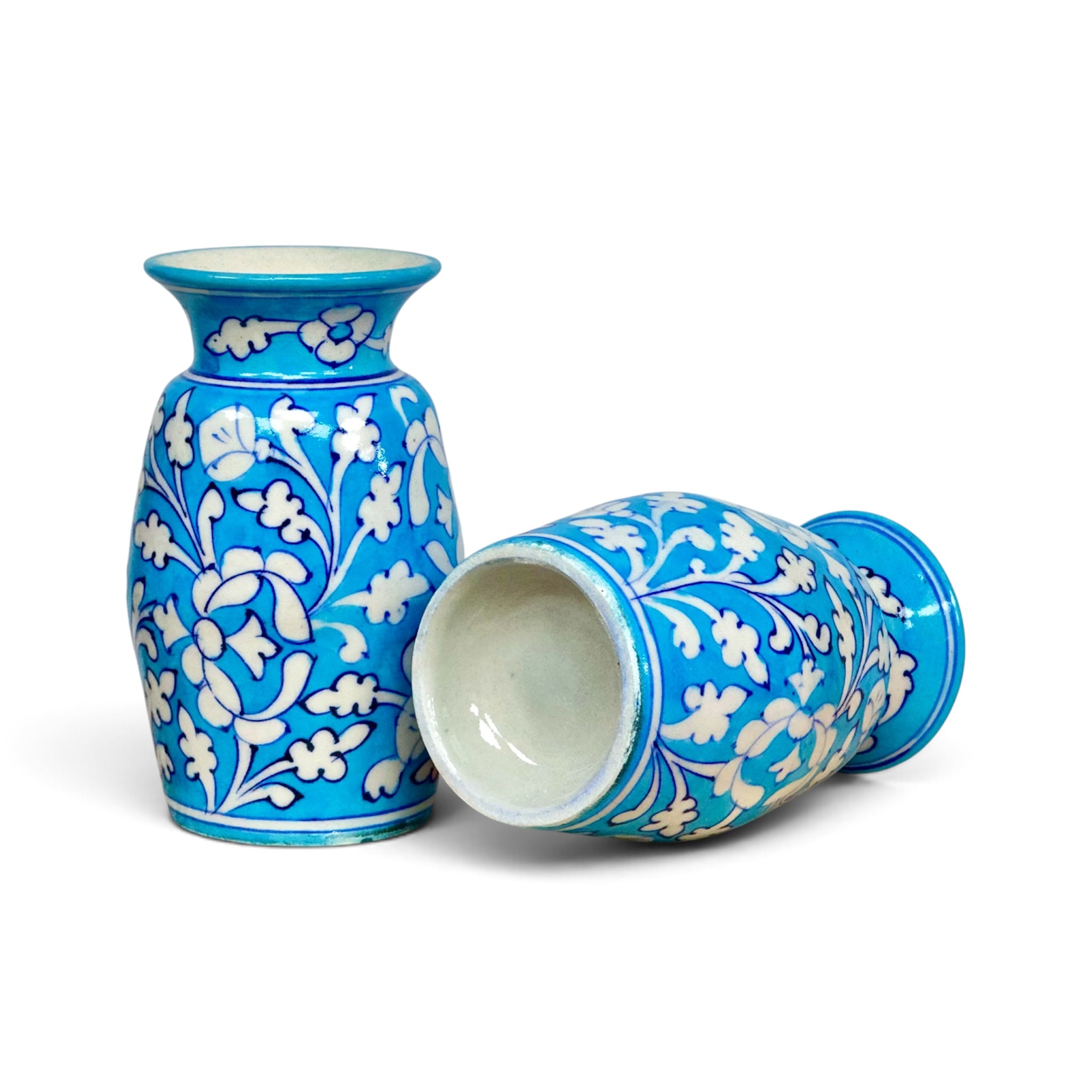 Blue Pottery Flower Vase – Handmade Jaipur Hand-Painted Décor