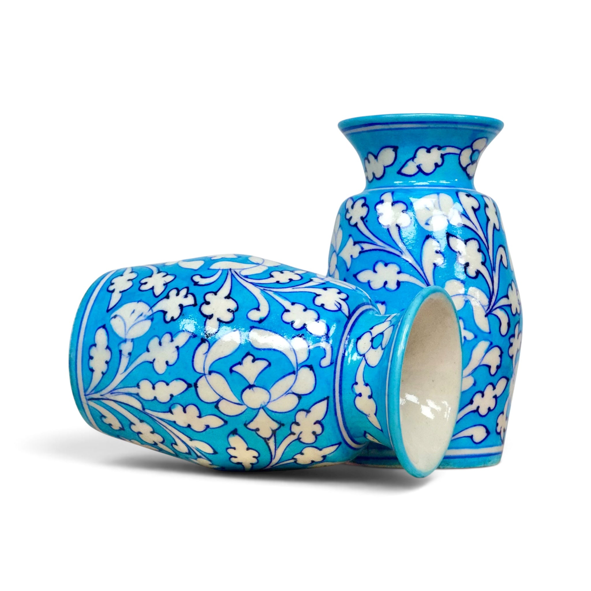Blue Pottery Flower Vase – Handmade Jaipur Hand-Painted Décor