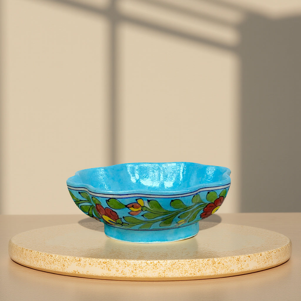 Handmade Jaipur Blue Pottery Serving Bowl
