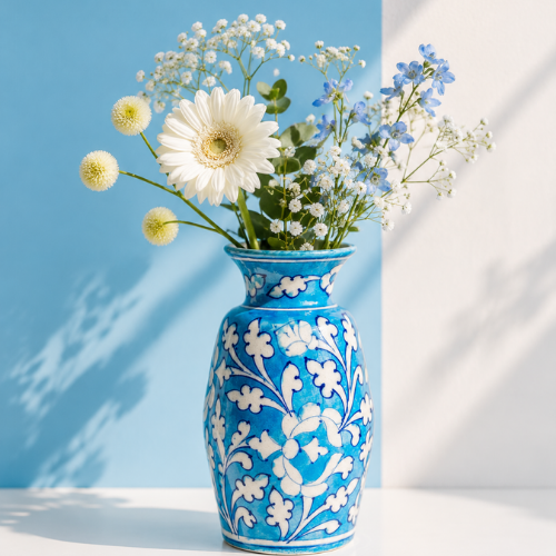 Blue Pottery Flower Vase – Handmade Jaipur Hand-Painted Décor