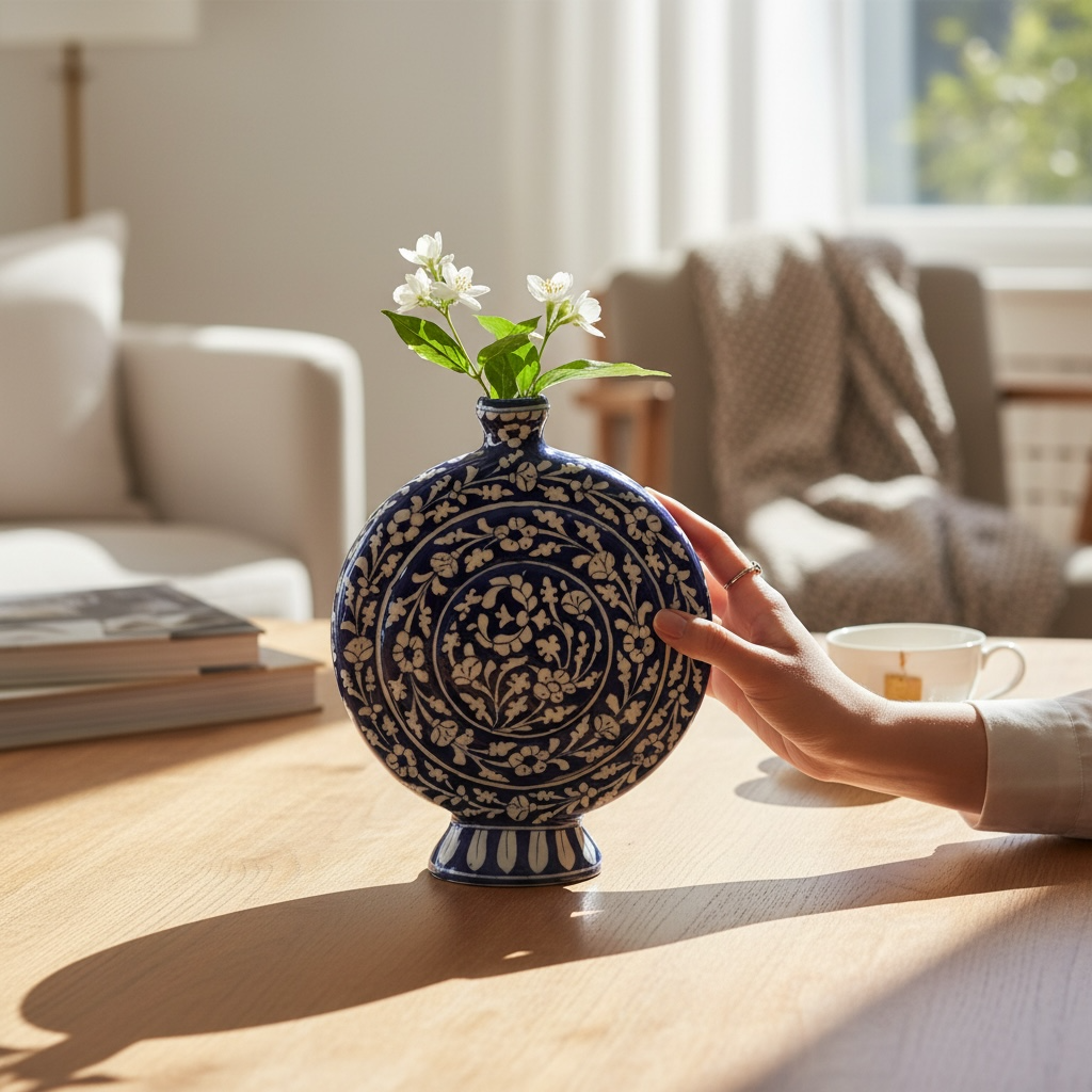 Blue Pottery T-Vase