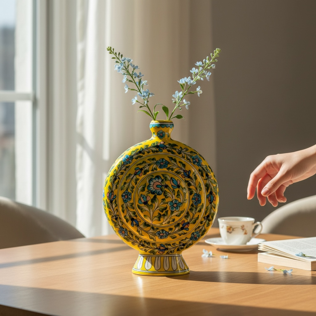 Handmade Blue Pottery T-Vase