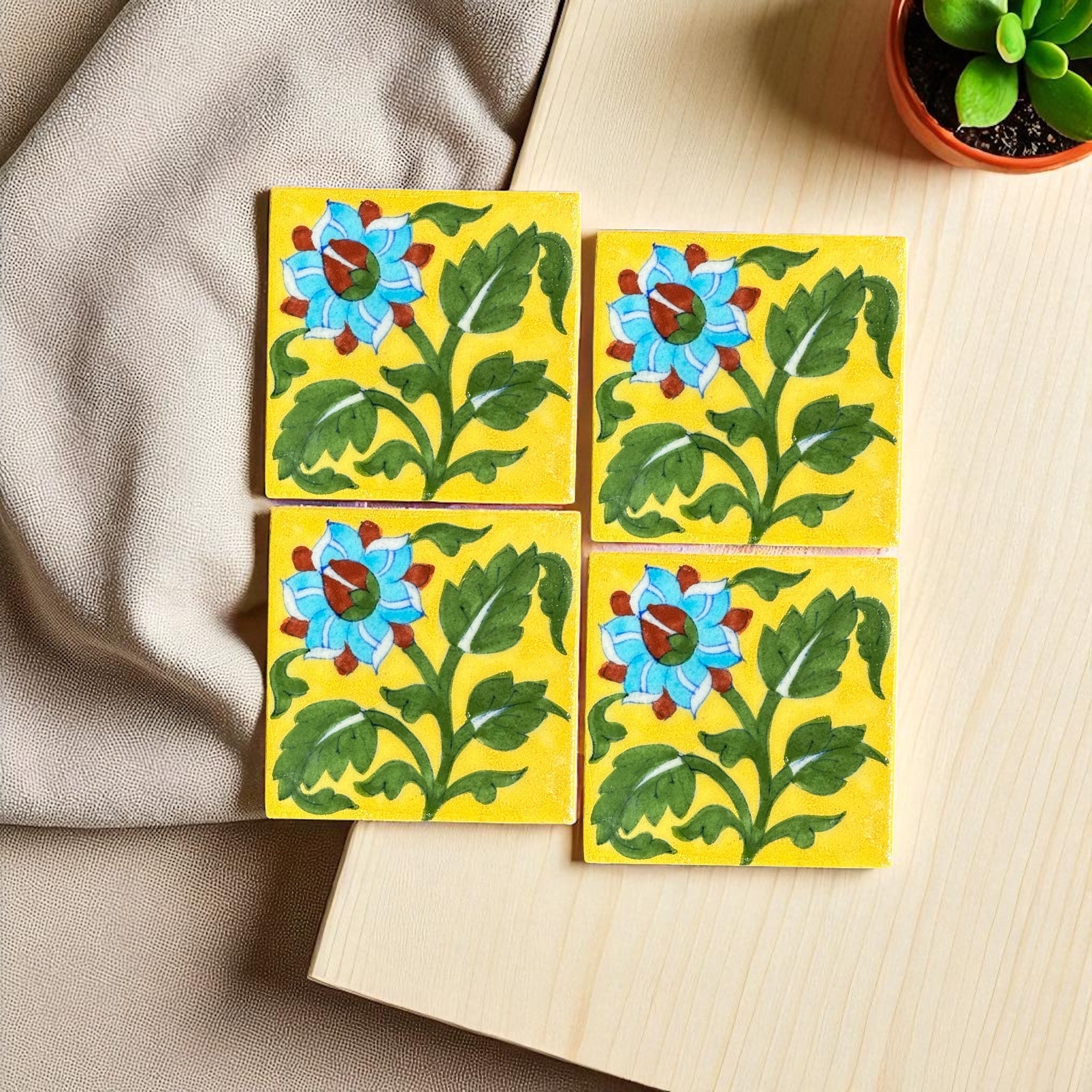 Yellow Floral Coasters - Set Of 6