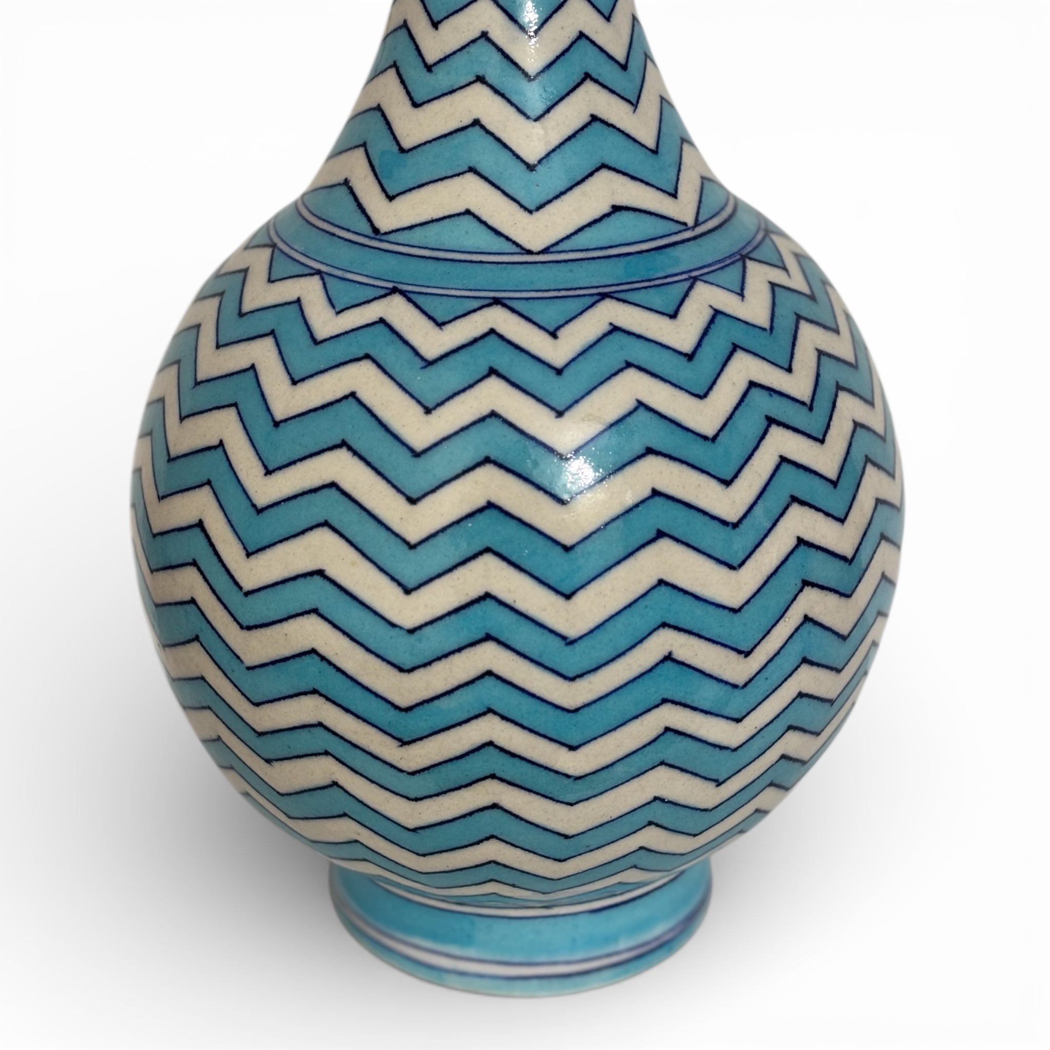 Handmade Jaipur Blue Pottery Chevron Vase