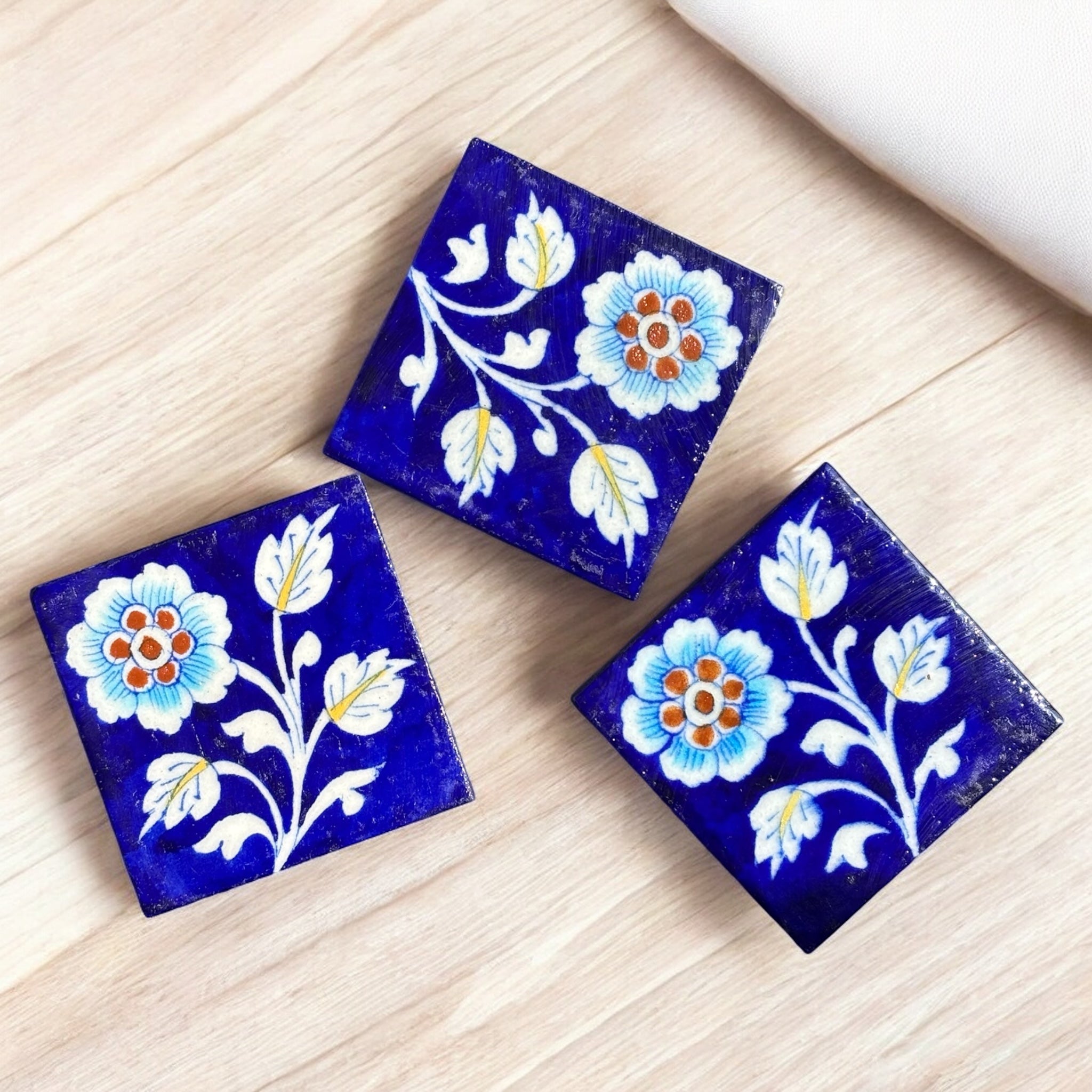 Floral Design With Blue Base Set of 6