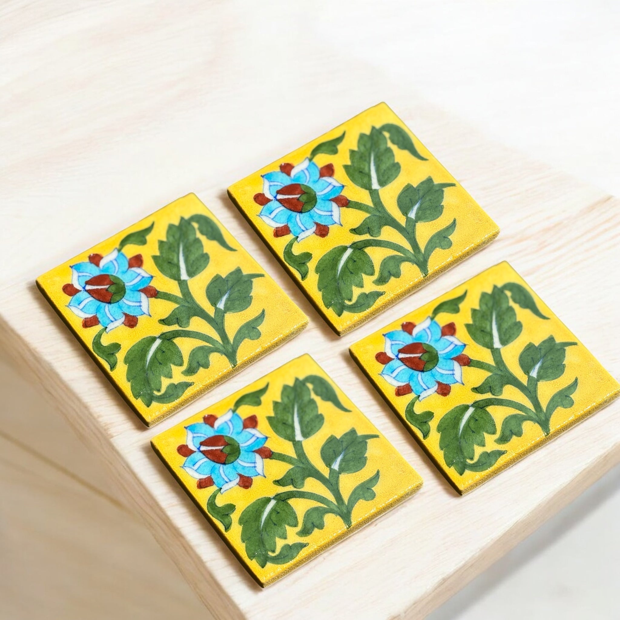 Yellow Floral Coasters - Set Of 6