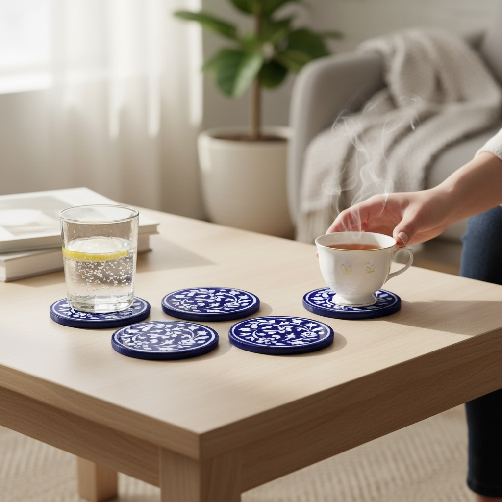 Blue Pottery Coasters (Set Of 6)