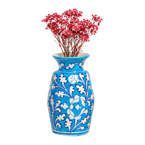 Blue Pottery Flower Vase – Handmade Jaipur Hand-Painted Décor