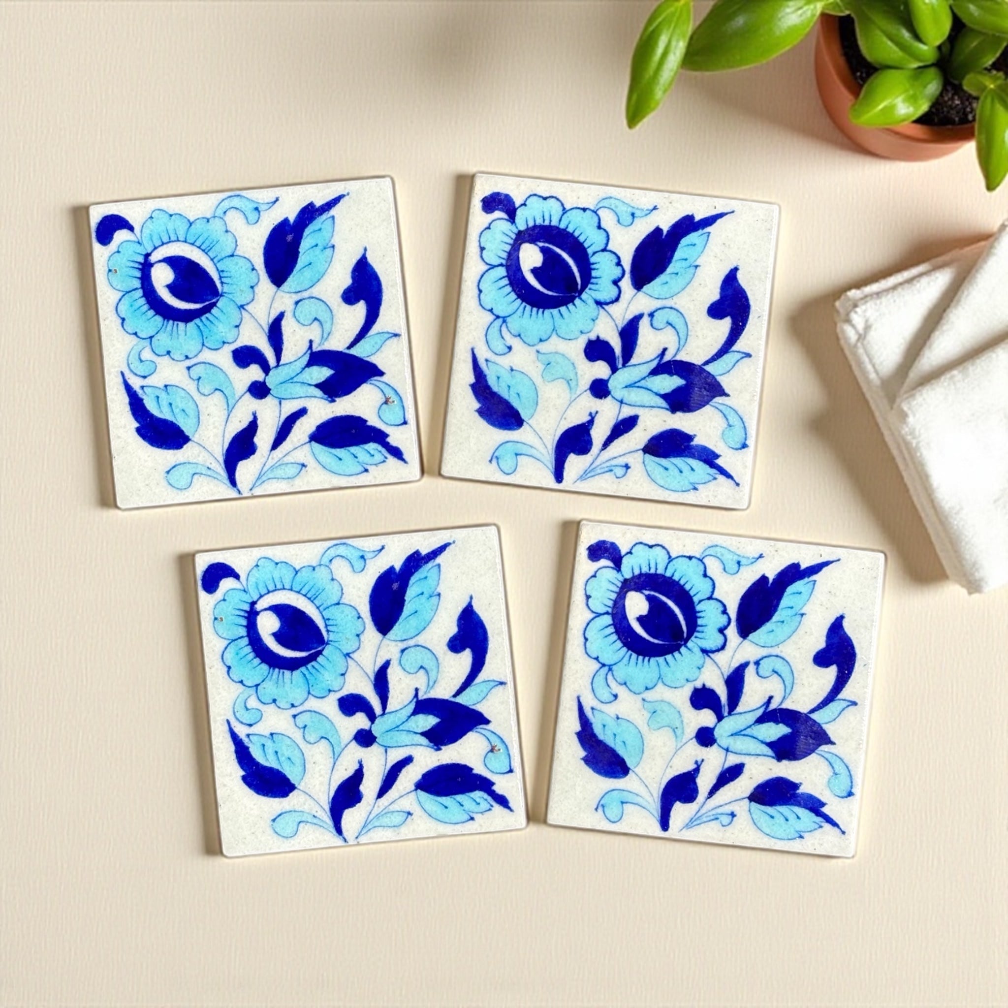 Blue Pottery Handmade Coaster - Set Of 6