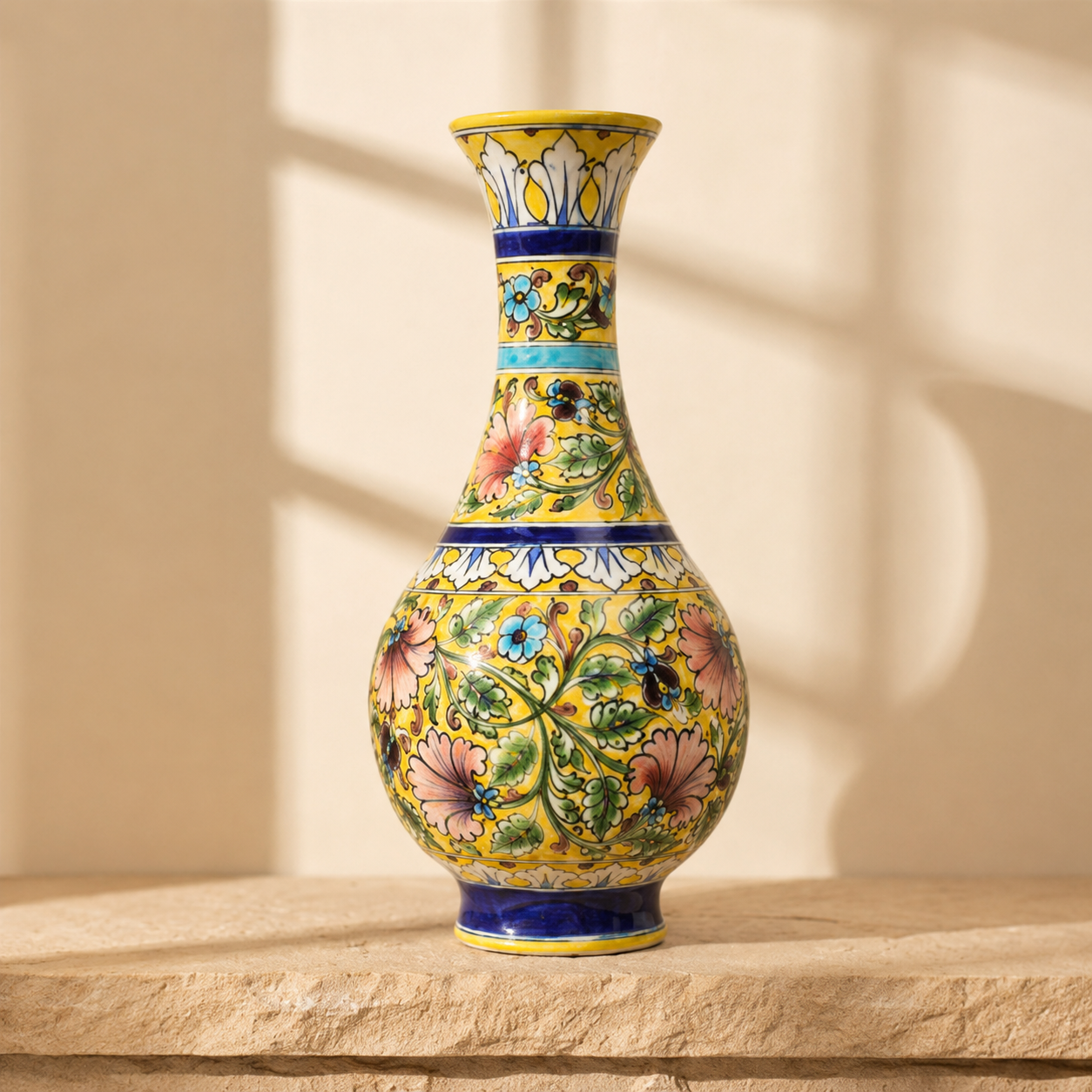 Handcrafted Jaipur Blue Pottery Vase with floral design