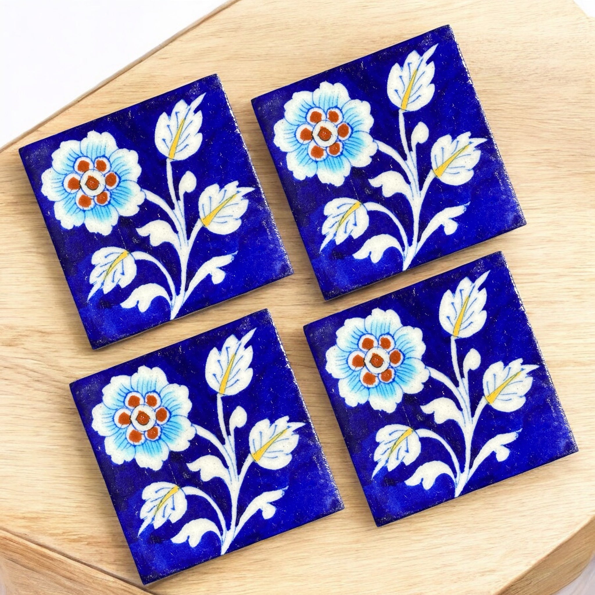 Floral Design With Blue Base Set of 6