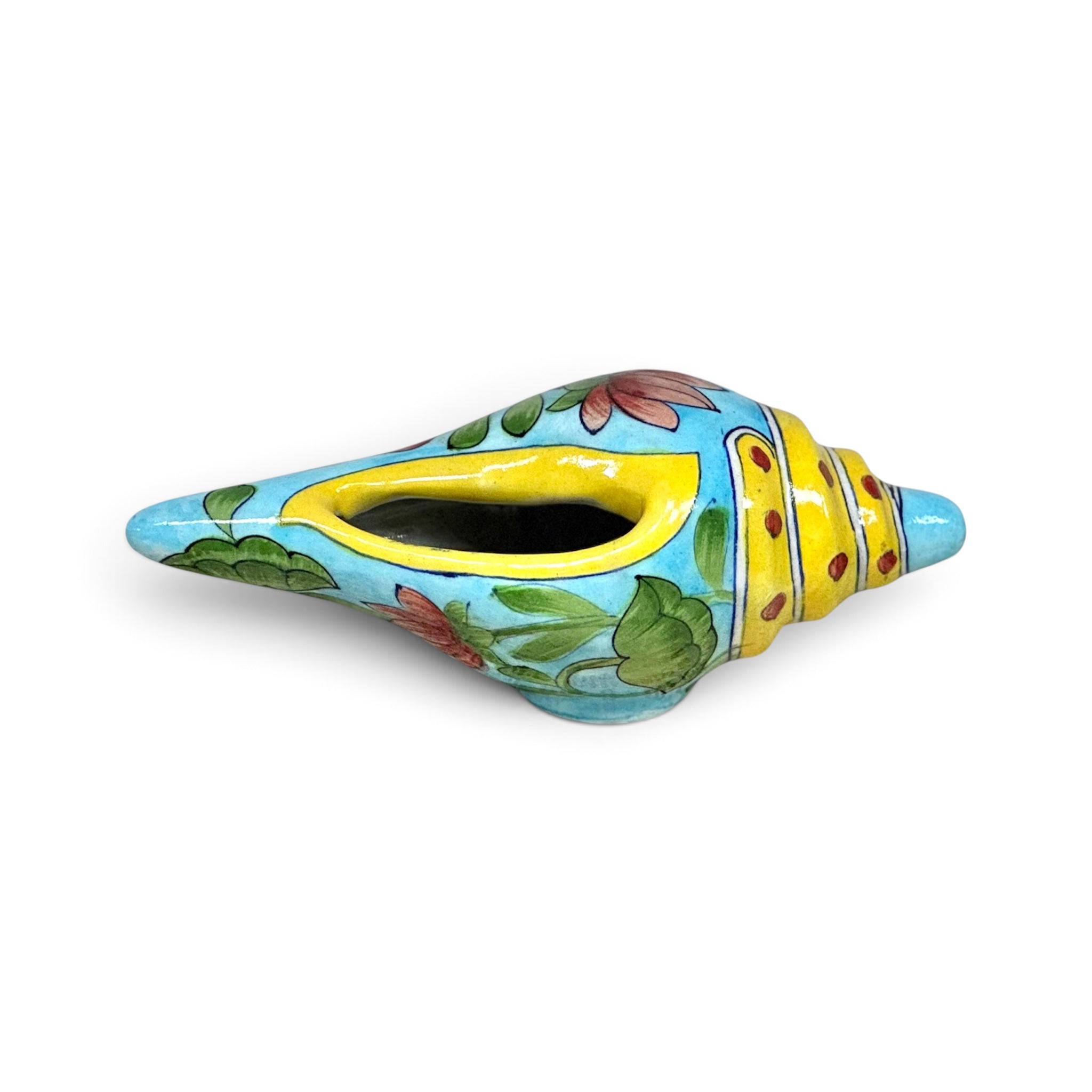 Handpainted Jaipur Blue Pottery Conch Shell (Shankh) – Decorative Floral Art Piece
