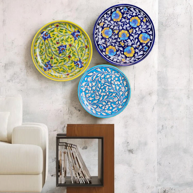 Blue Pottery Wall Plate Set of 3