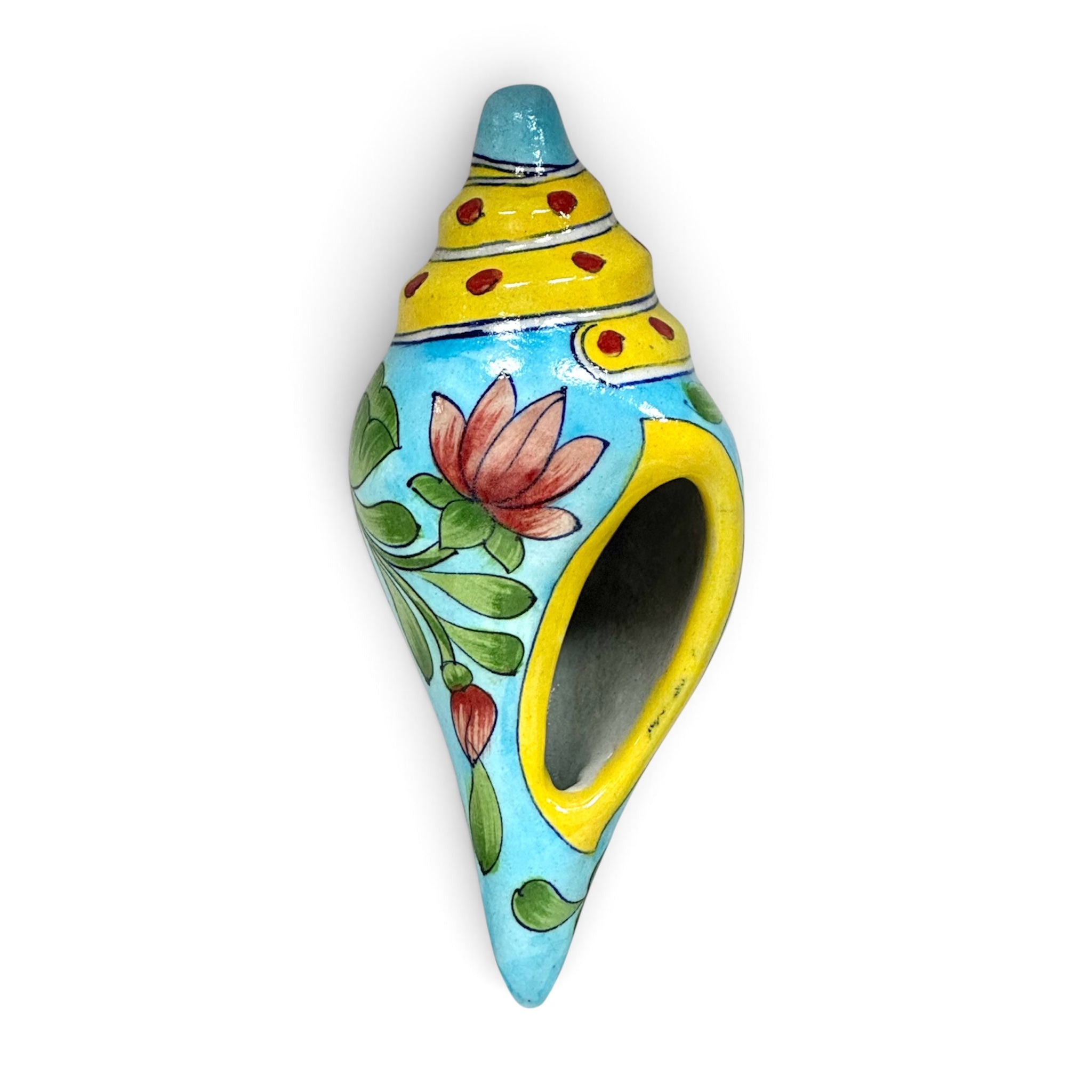 Handpainted Jaipur Blue Pottery Conch Shell (Shankh) – Decorative Floral Art Piece