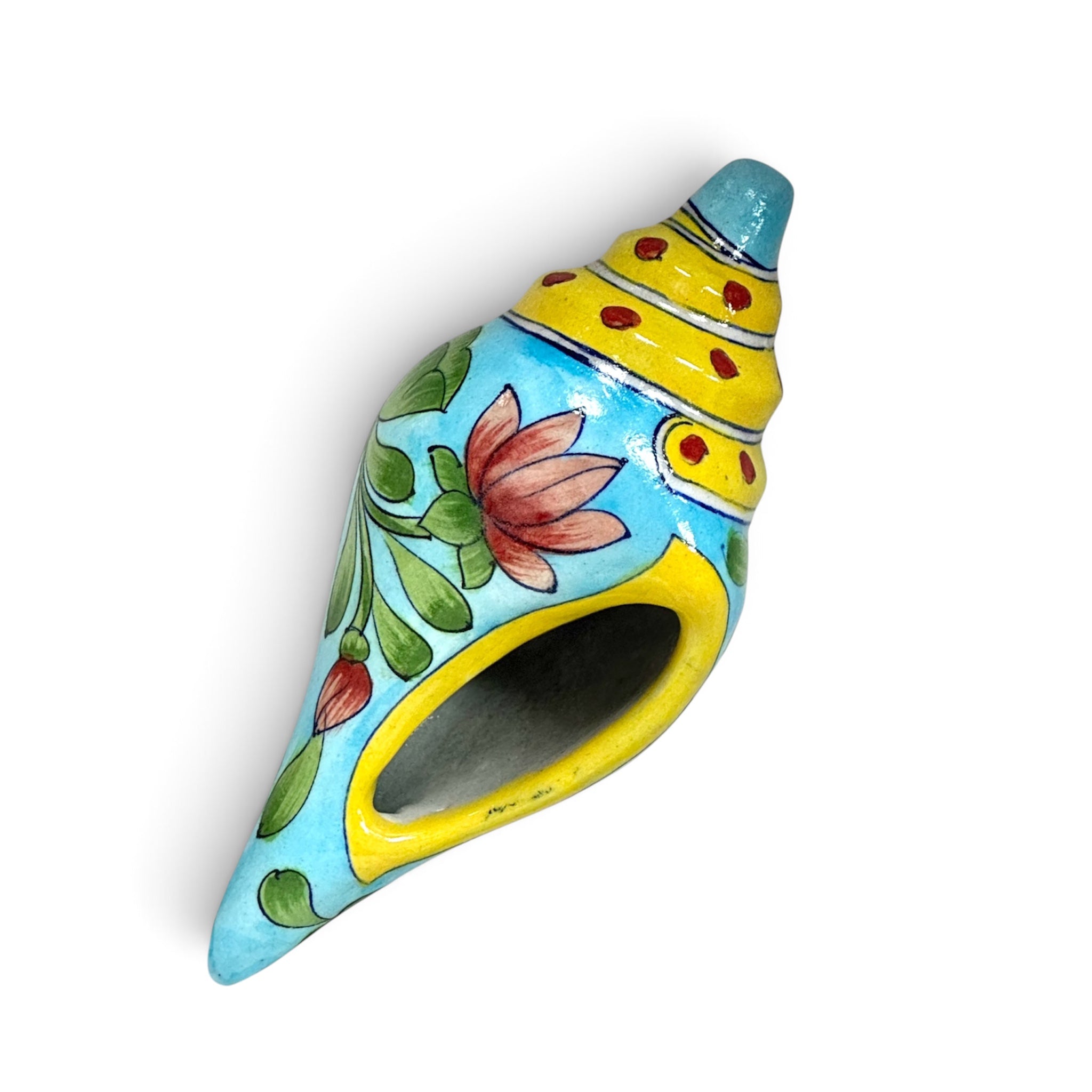 Handpainted Jaipur Blue Pottery Conch Shell (Shankh) – Decorative Floral Art Piece