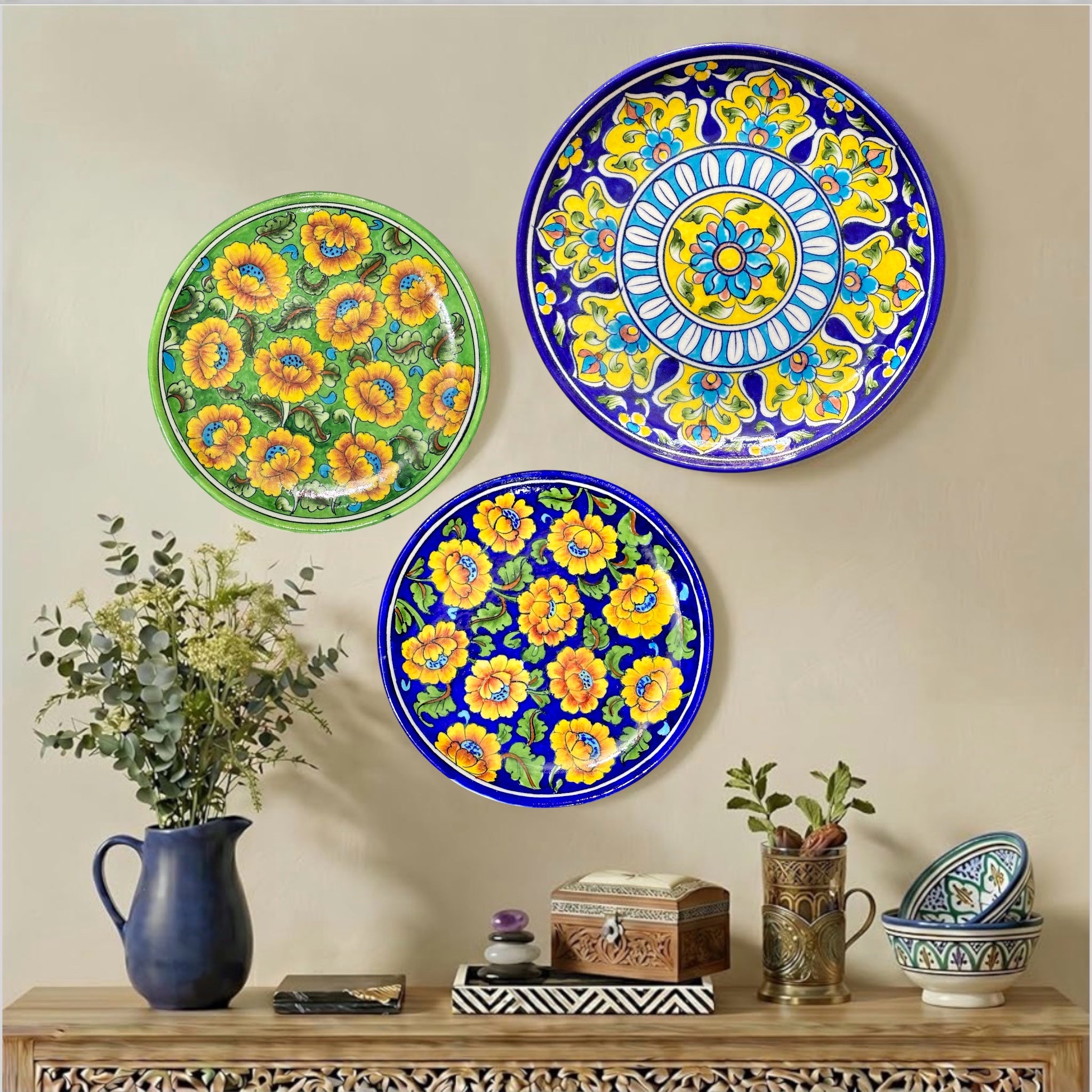 Blue Pottery Wall Plate (Set of 3)