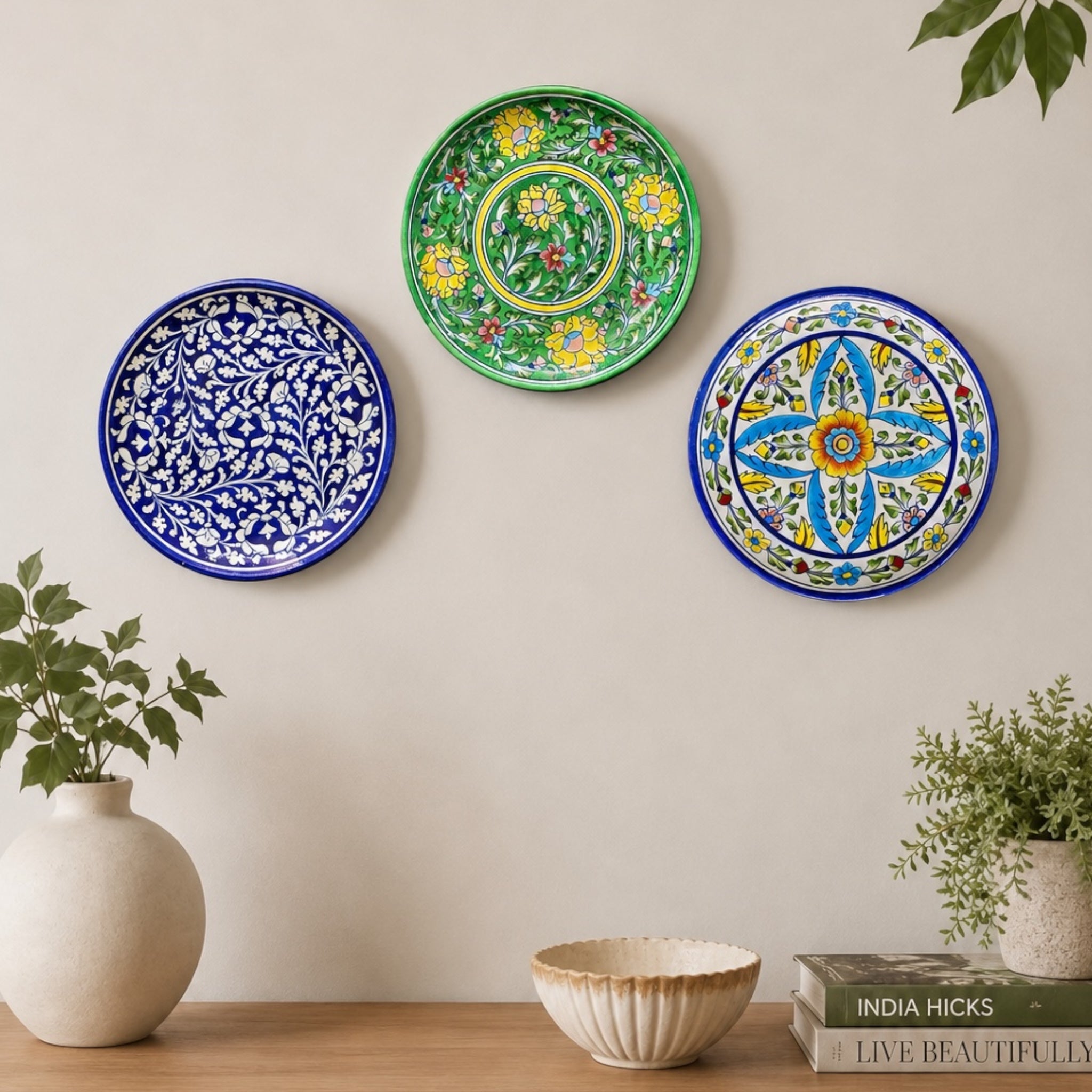 Blue Pottery Plate 10inch (Set Of 3)