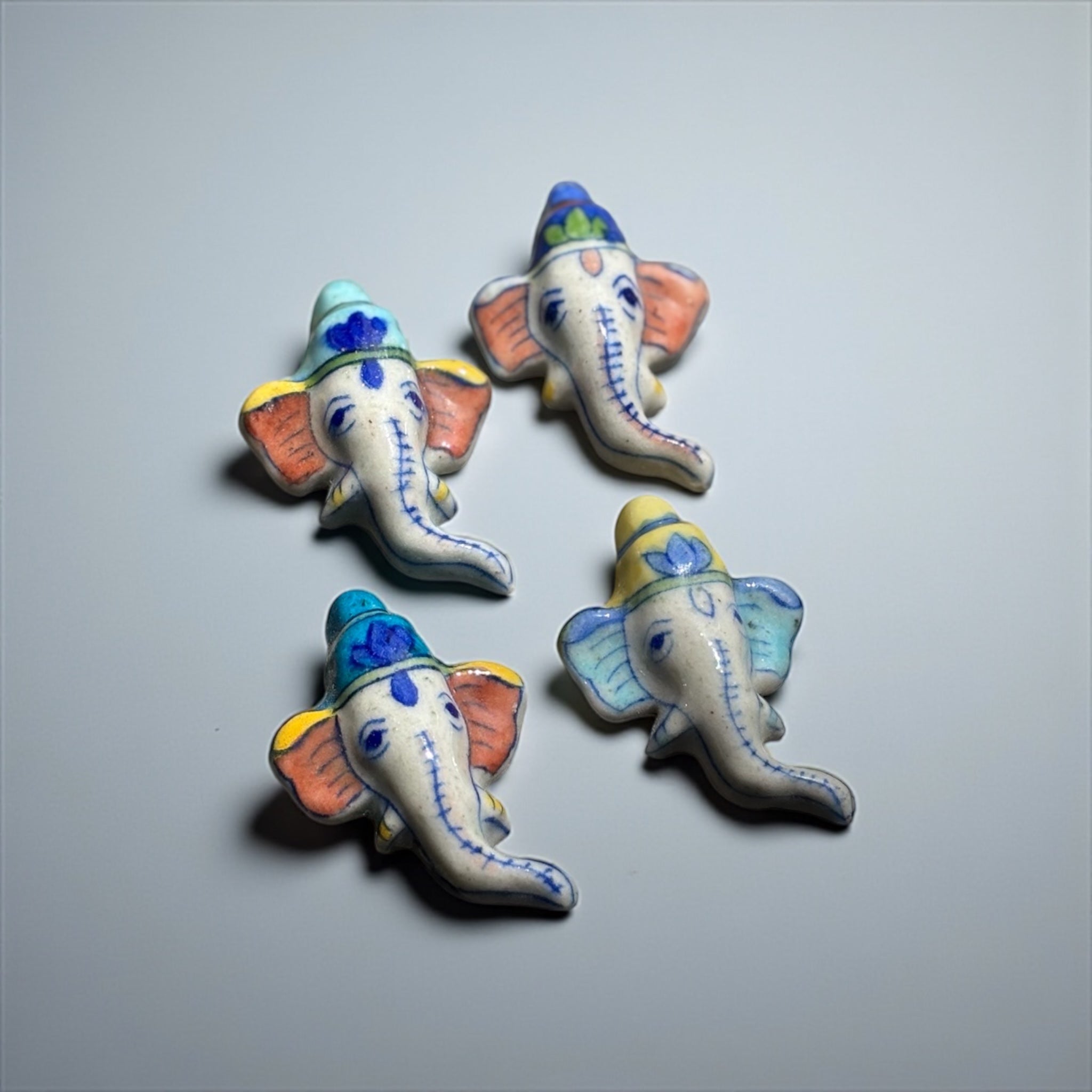 Blue Pottery Ganesha Fridge Magnets – Set of 4