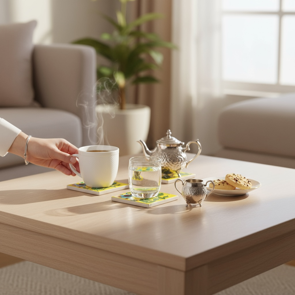 Yellow Floral Coasters - Set Of 6