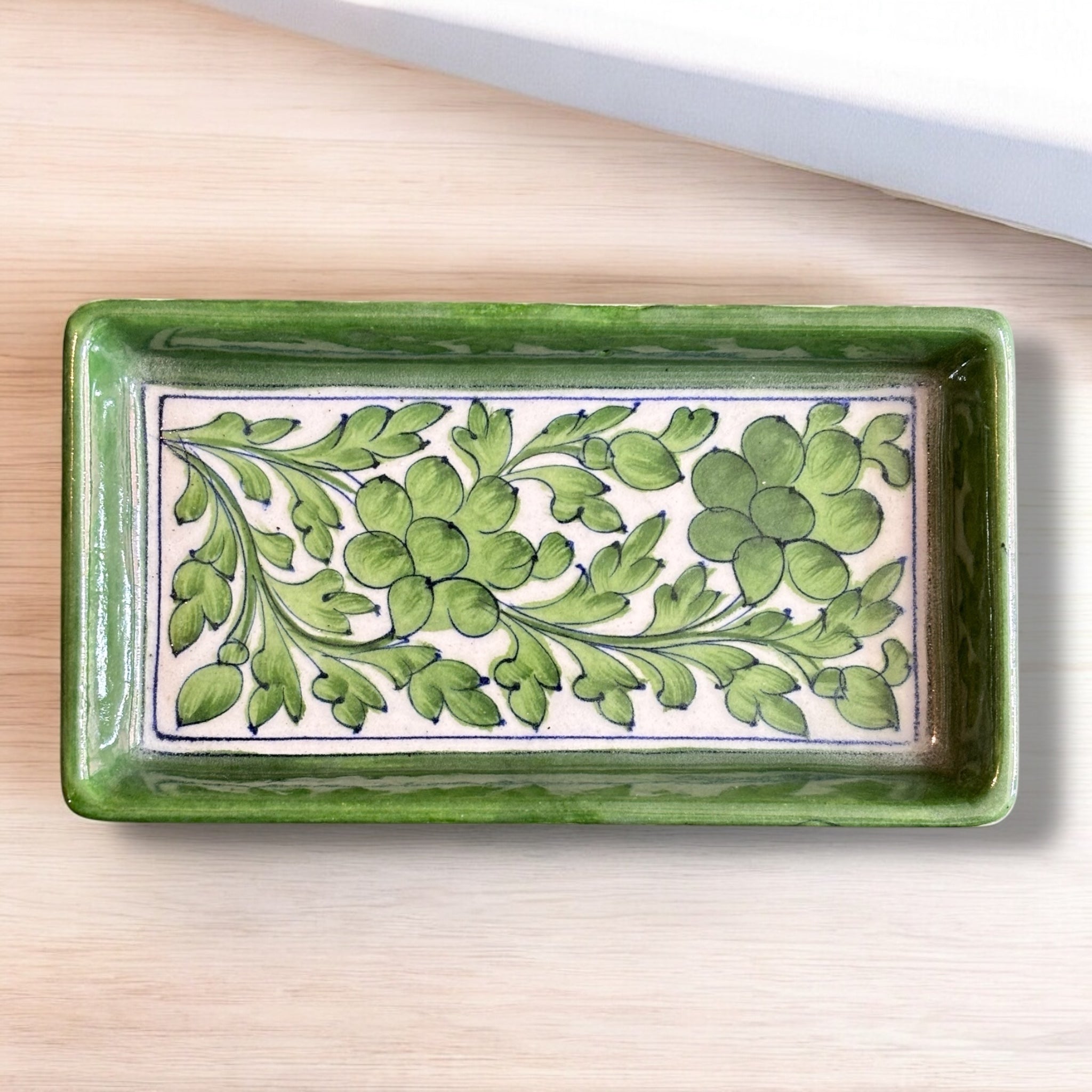 Blue Pottery Serving Tray 4x8 Inch