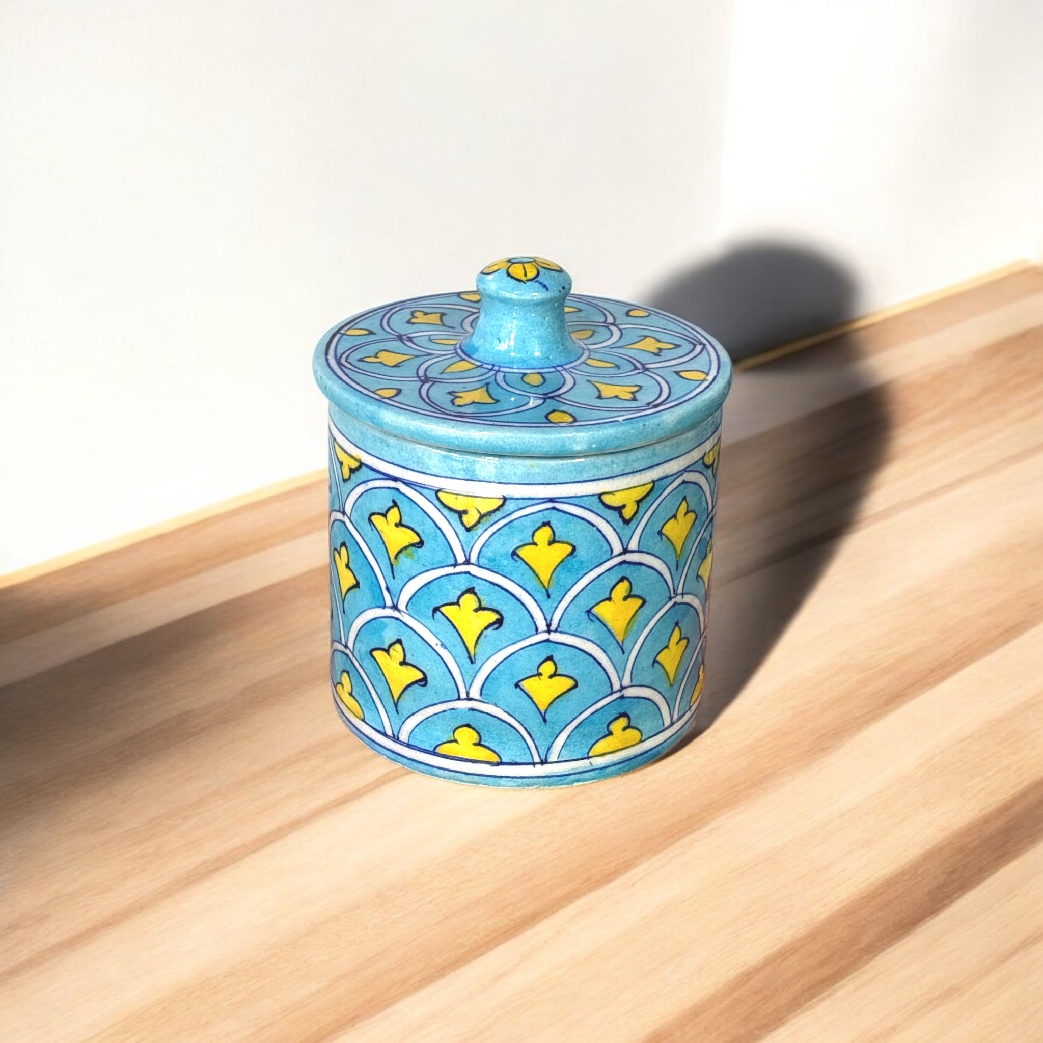 Blue Pottery Handmade Round Box
