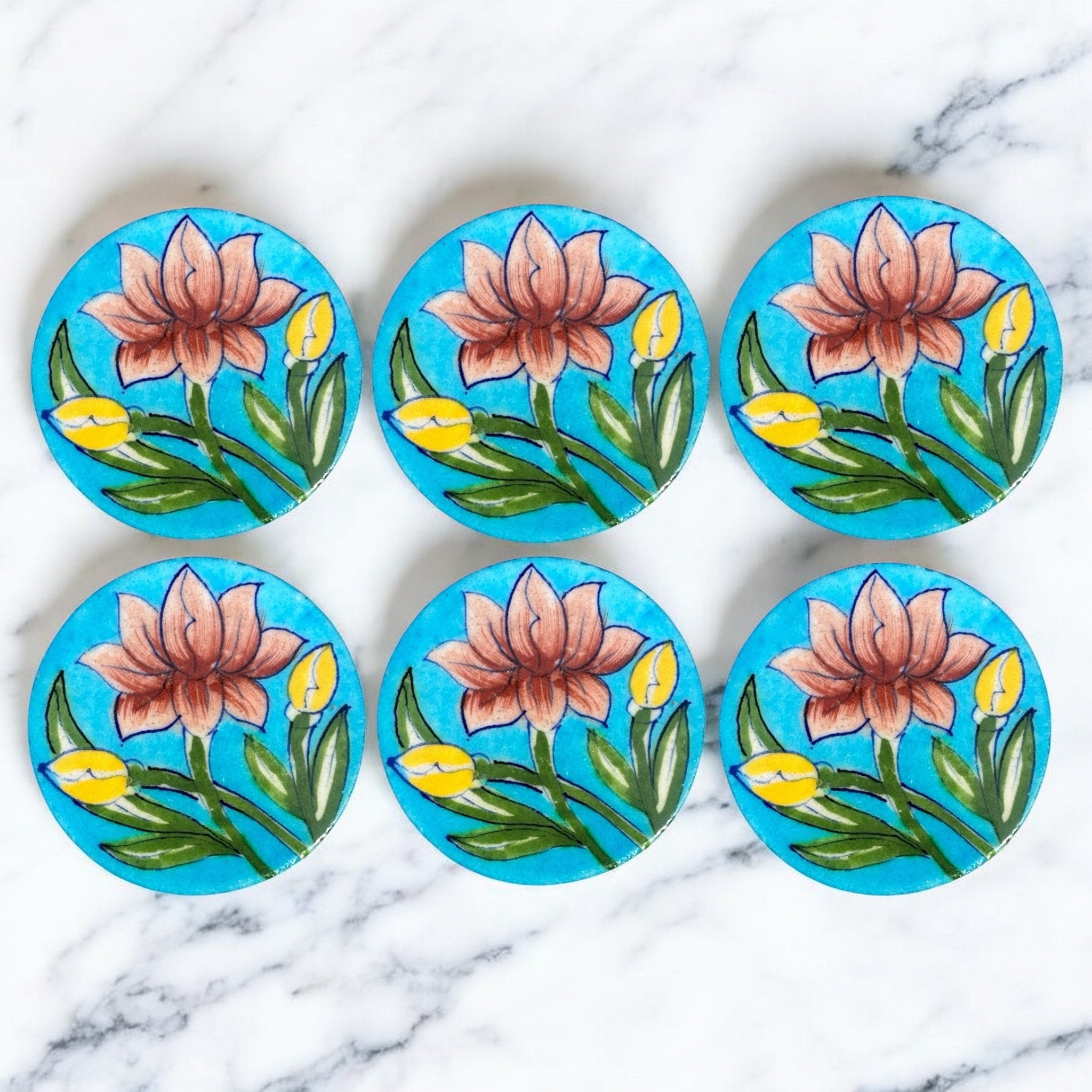 Blue Pottery Coaster (Set Of 6)