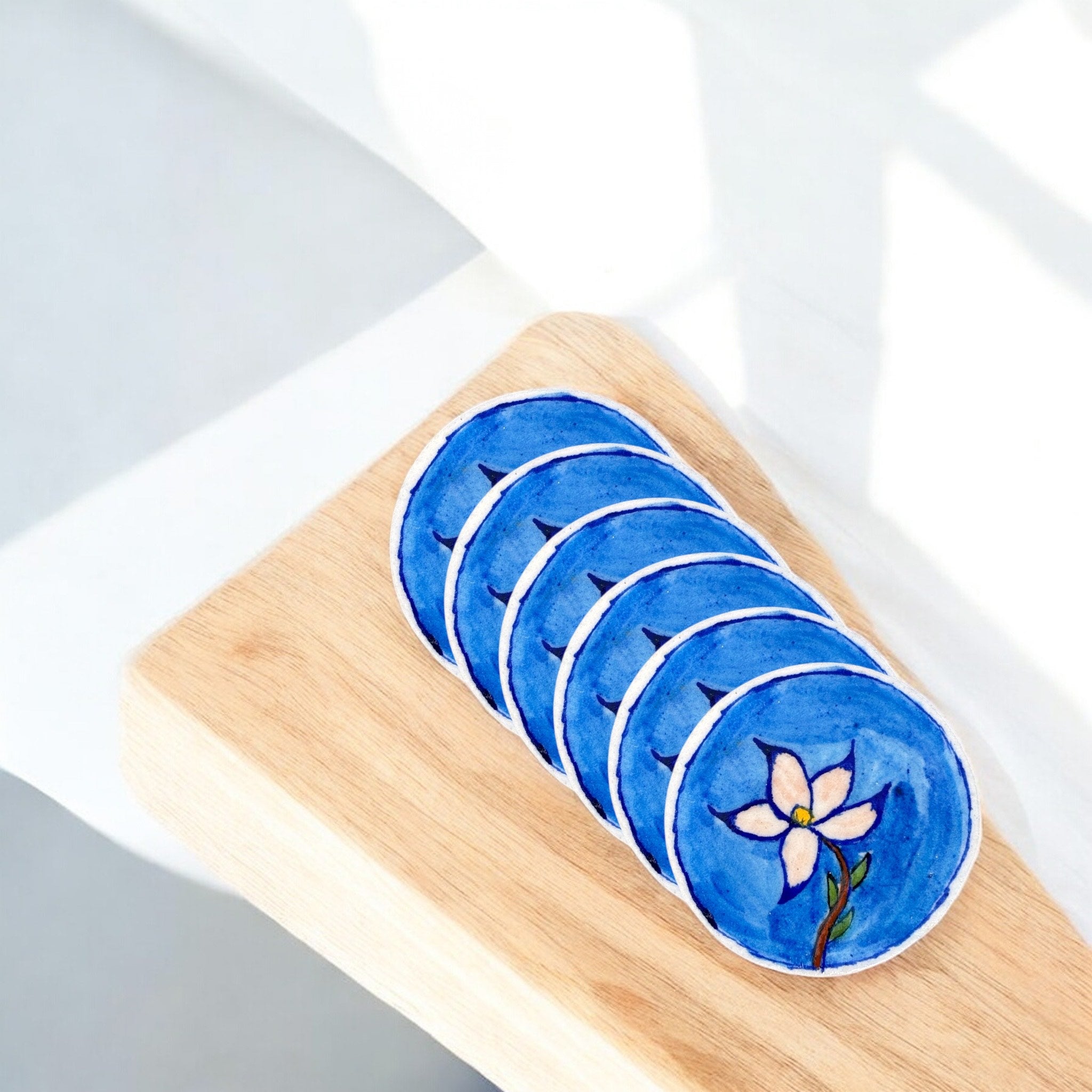 Blue Pottery Coaster (Set Of 6)