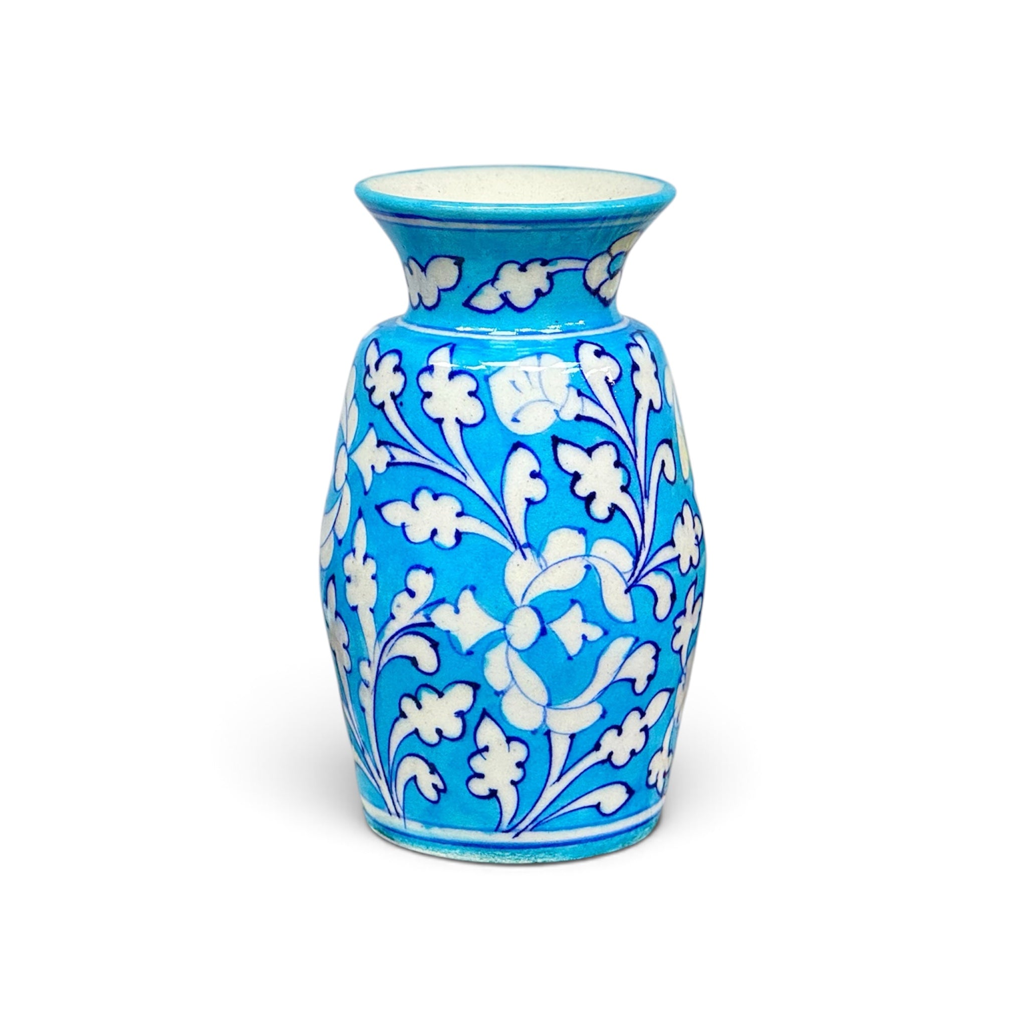 Blue Pottery Flower Vase – Handmade Jaipur Hand-Painted Décor