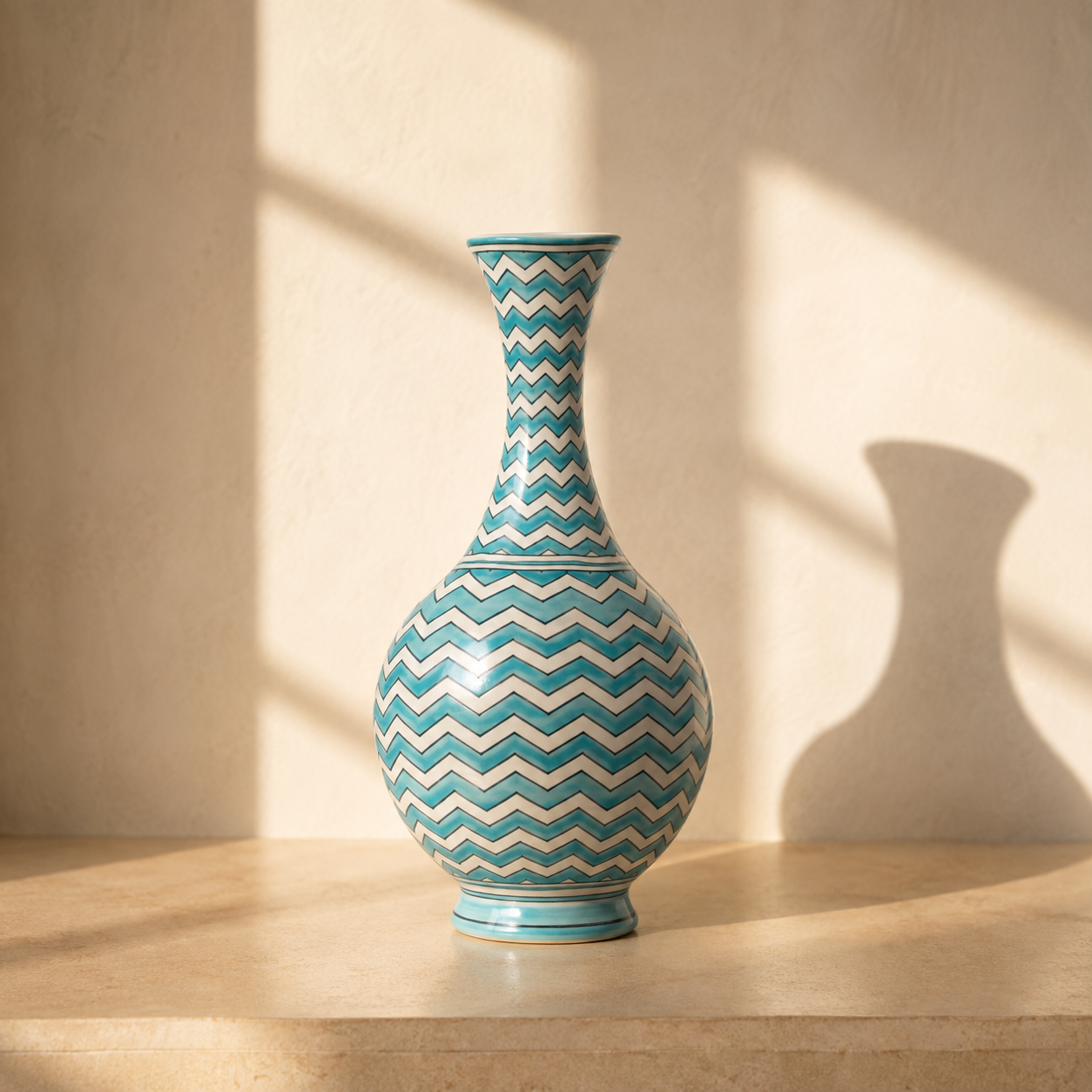 Handcrafted geometric Blue Pottery vase from Jaipur Rajasthan